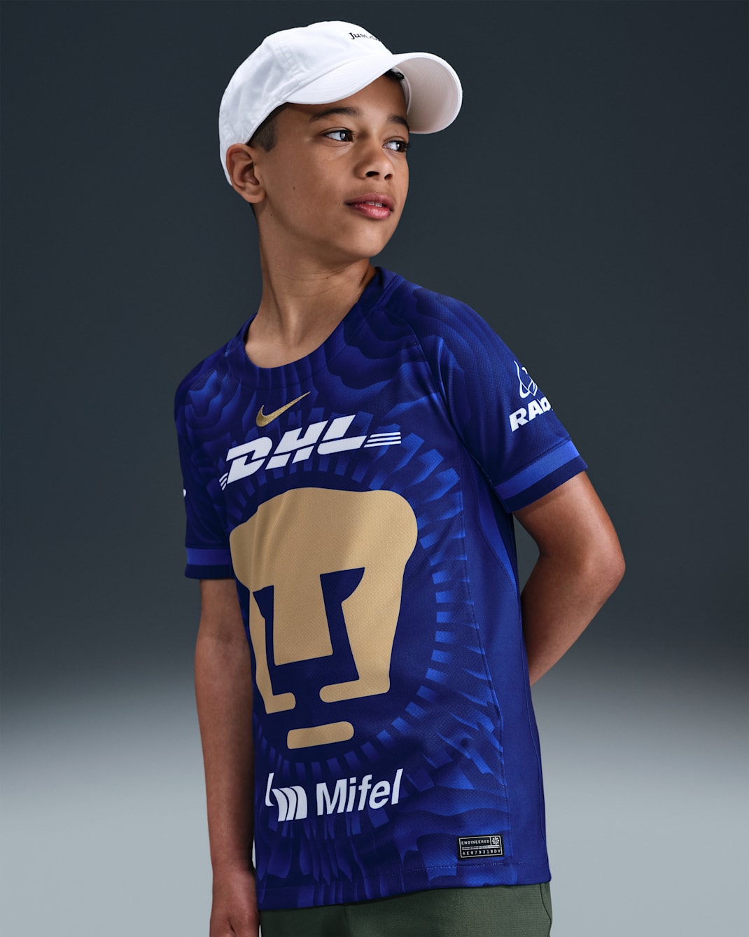 Jersey de fútbol Nike Dri-FIT Replica de los Pumas UNAM visitante 2025/26 Stadium para niños talla grande - Azul royal intenso/Oro club