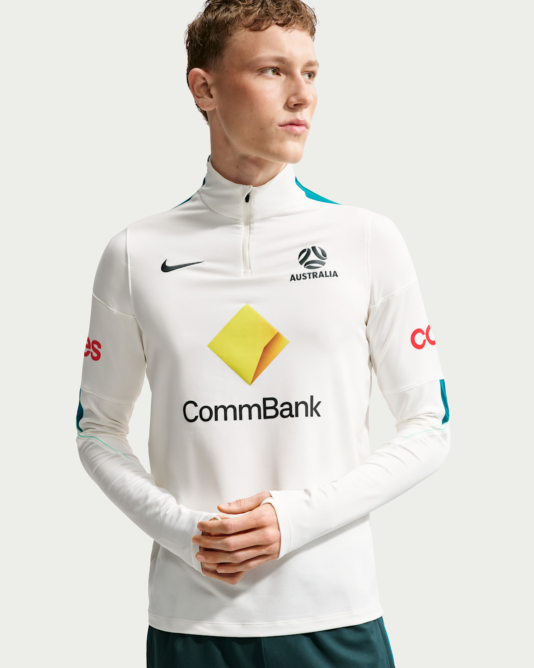 Australia Strike Men's Nike Dri-FIT Football Drill Top - Sail/Bright Spruce/Midnight Spruce