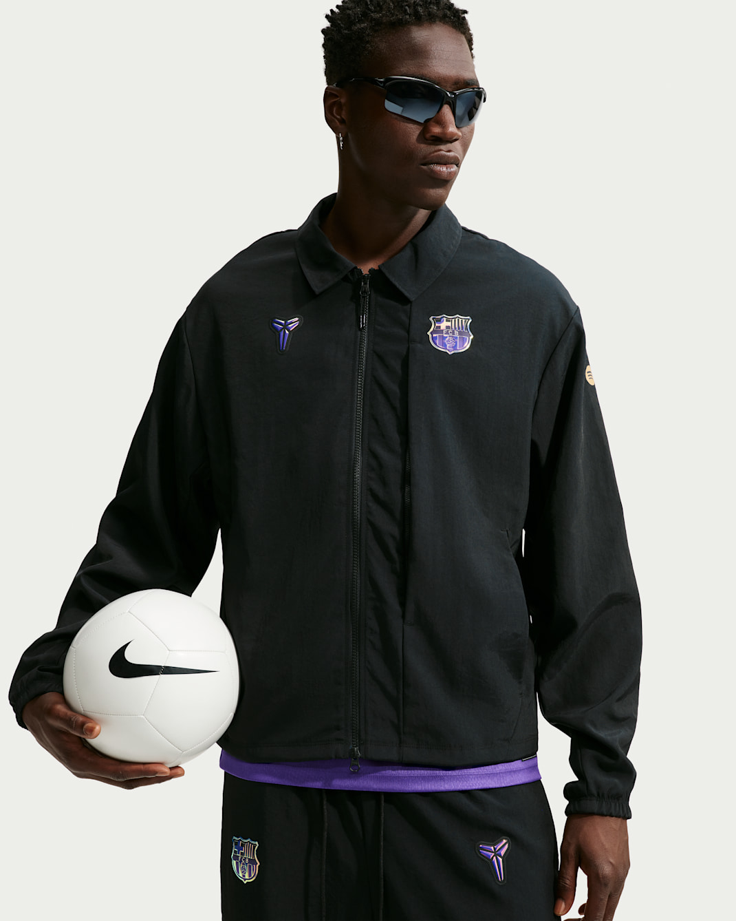 FC Barcelona Away Men's Kobe Soccer Woven Jacket - Black/Field Purple/Black