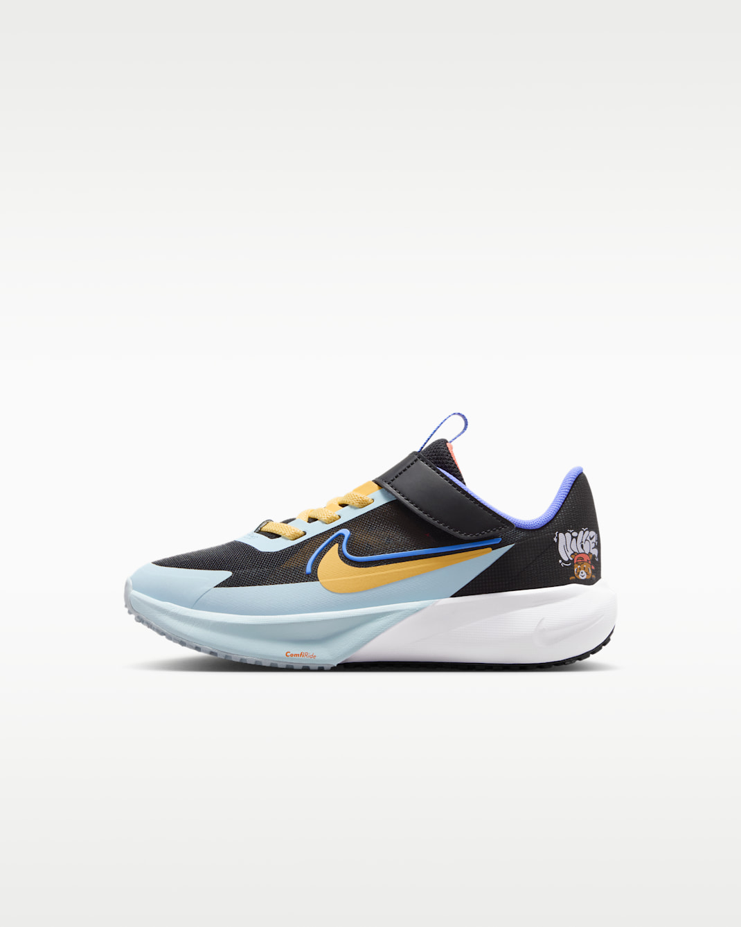 Tenis de correr para niños de preescolar Nike Sonic Fly - Negro/Blanco/Azul glacial/Oro topacio