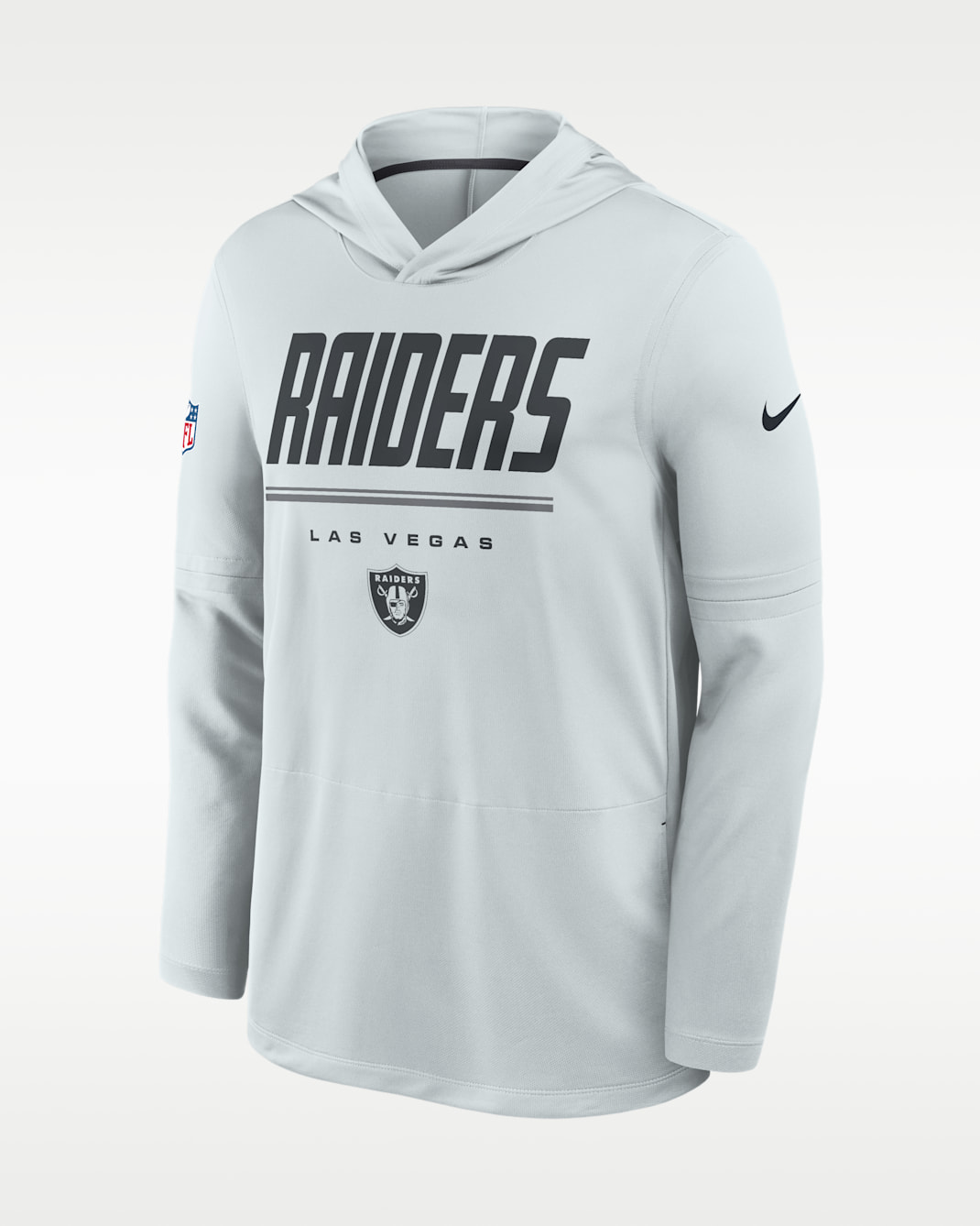 Las Vegas Raiders Sideline Men's Nike Dri-FIT NFL Long-Sleeve Hooded Top - Platinum/Charcoal