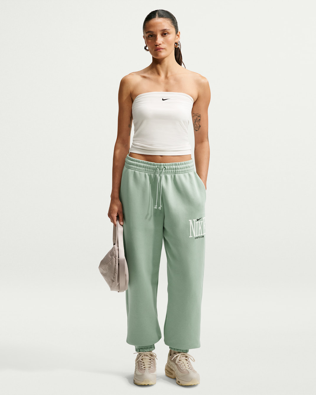 Nike Sportswear Phoenix ekstra stor fleecejoggebukse med høyt liv til dame - Steam/Svart