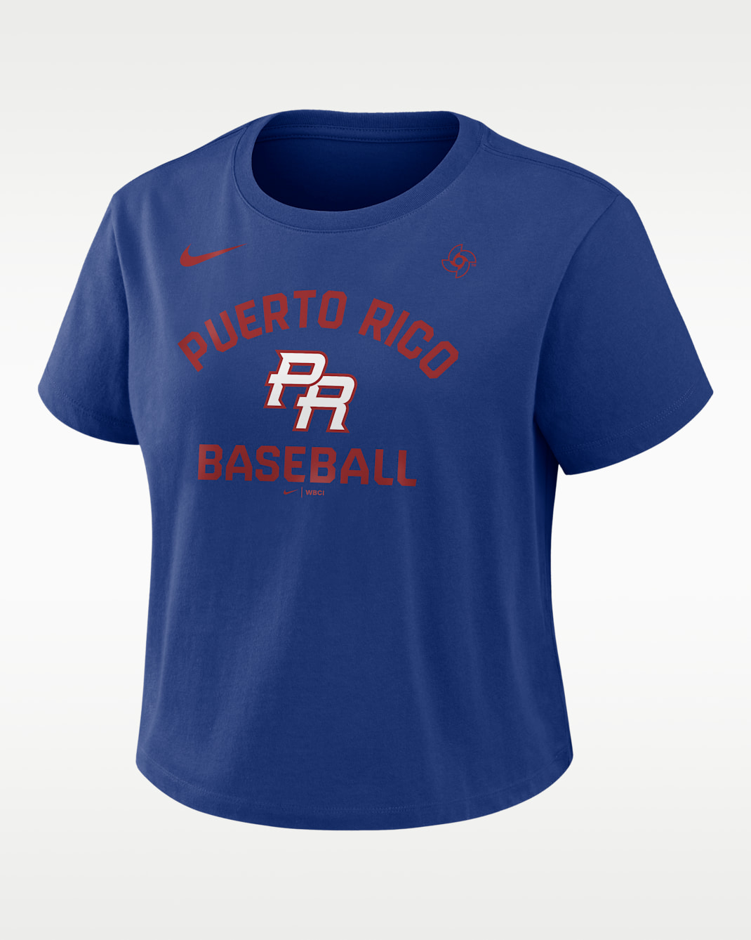 Playera Nike cropped para mujer Puerto Rico National Baseball Team 2026 World Baseball Classic Mod - Azul enérgico