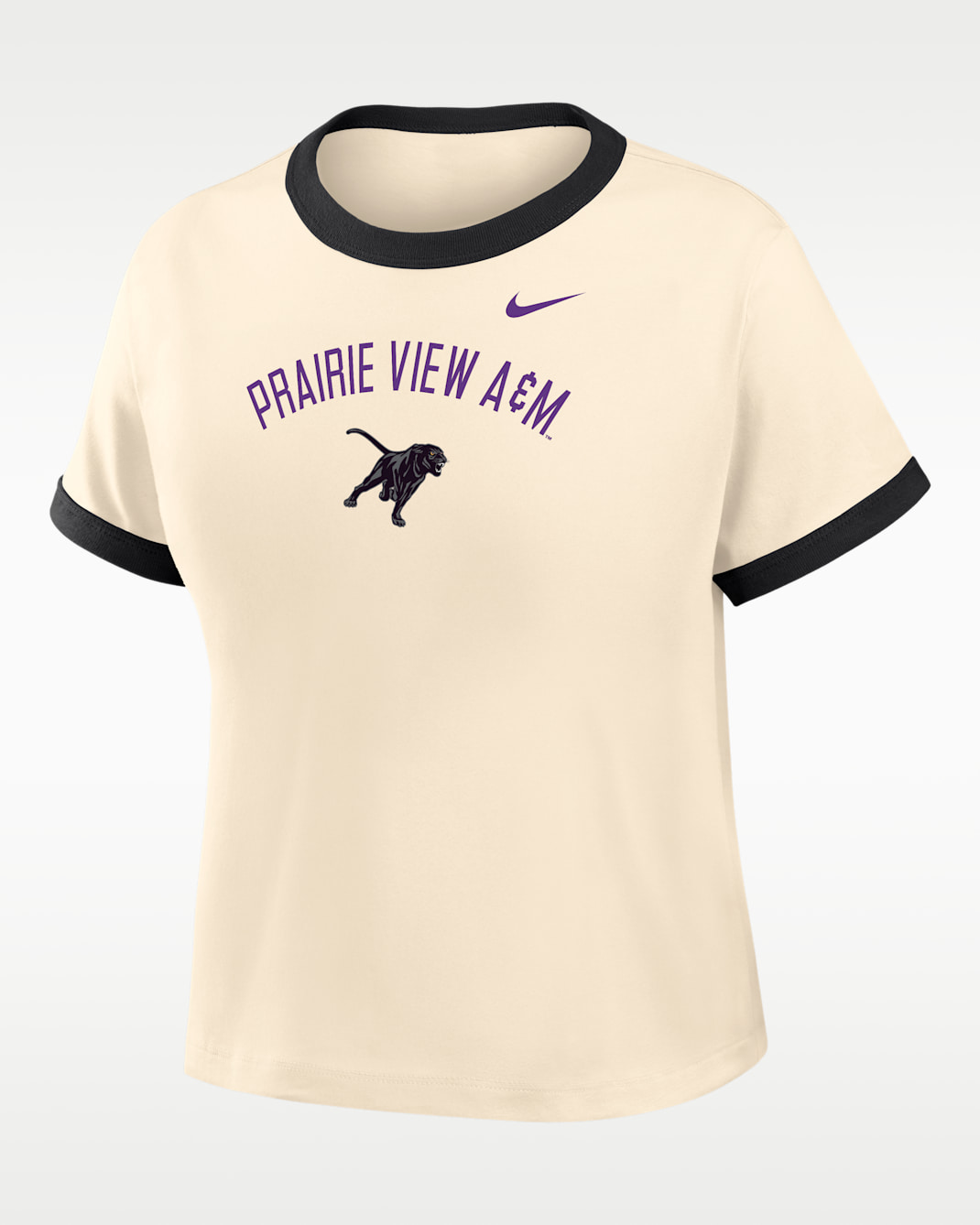 Nike College (Prairie View A&M University) Women's Cropped Ringer T-Shirt - Natural/Black