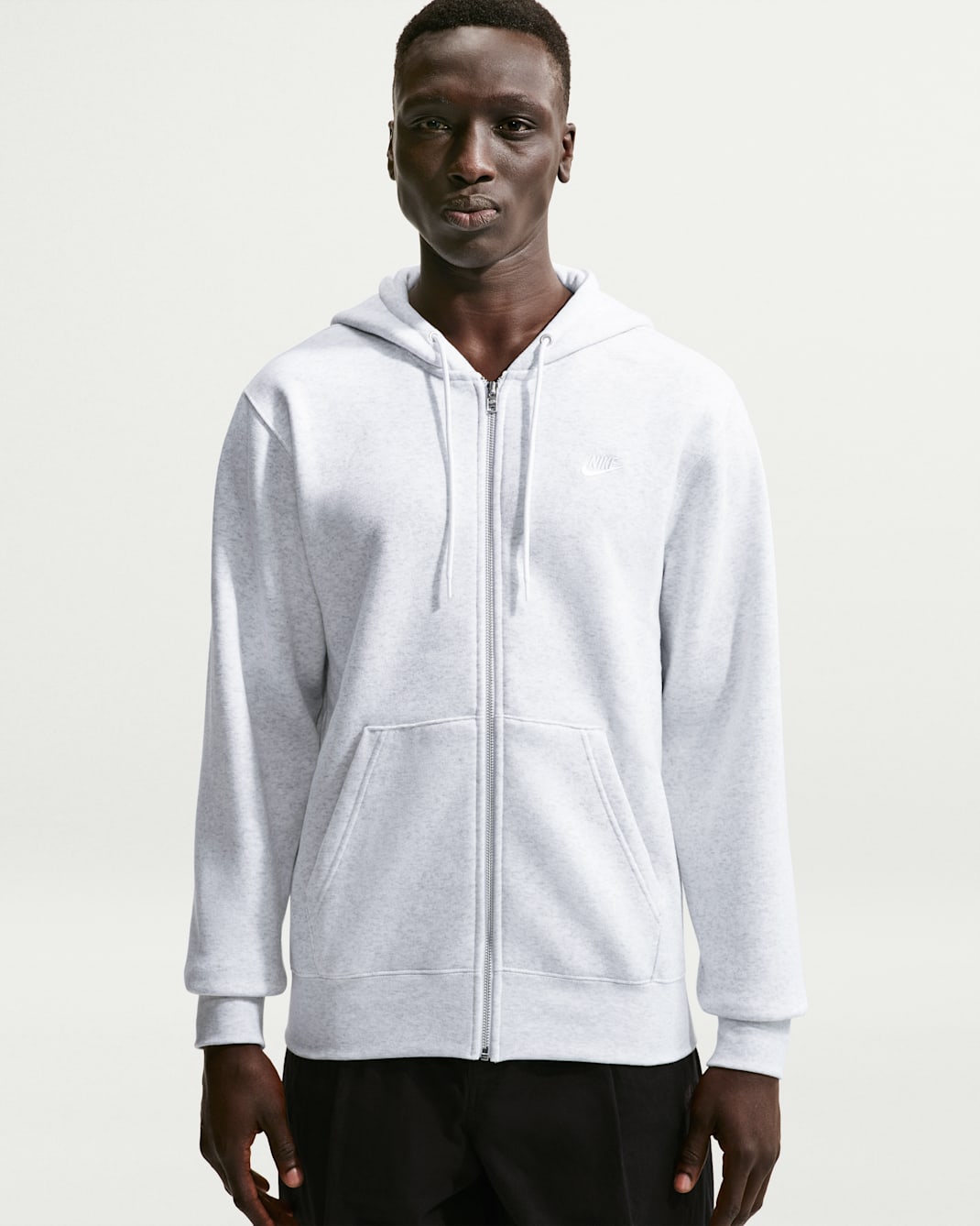 Nike Club Men's Full-Zip Fleece Hoodie - Birch Heather/White/White