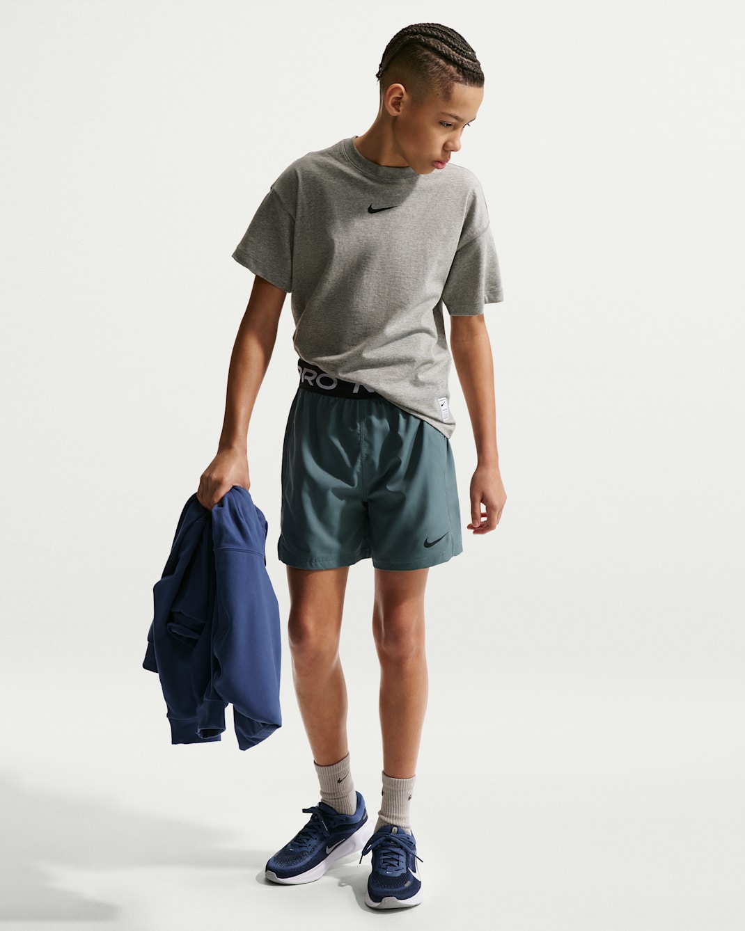 Shorts de entrenamiento Dri-FIT para niño talla grande Nike Pro - Pizarra mineral/Blanco/Negro