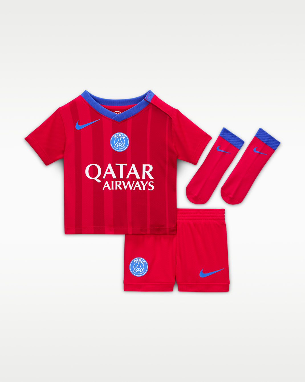 Paris Saint-German 2025/26 Stadium Third Nike Total 90 dreiteiliges Replika-Fußballtrikot-Set (Babys/Kleinkinder) - Global Red/Sport Red/Hyper Royal