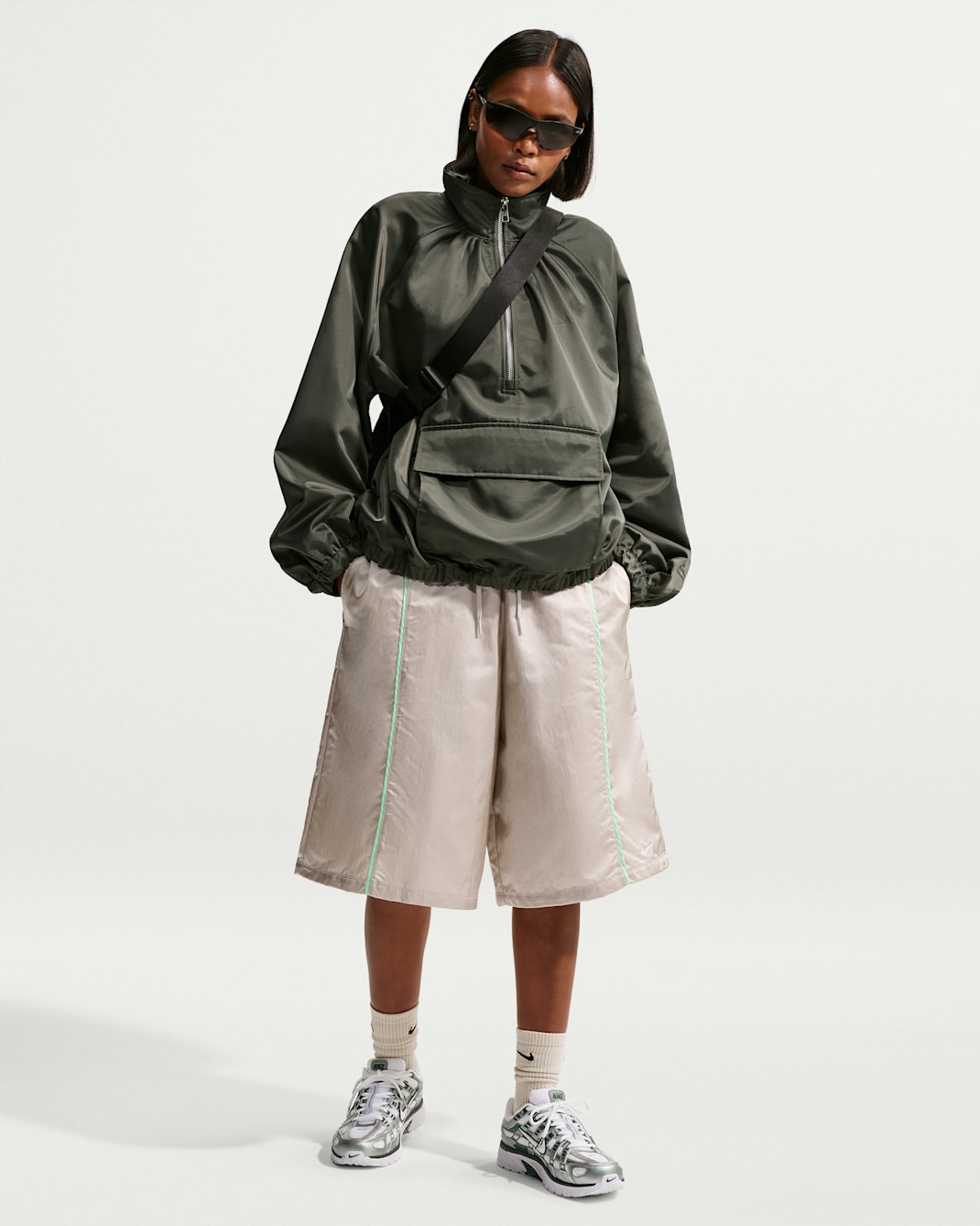 Nike Sportswear Women's Loose Mid-Rise Woven Shorts - Cream II/Camo Green/Illusion Green/White
