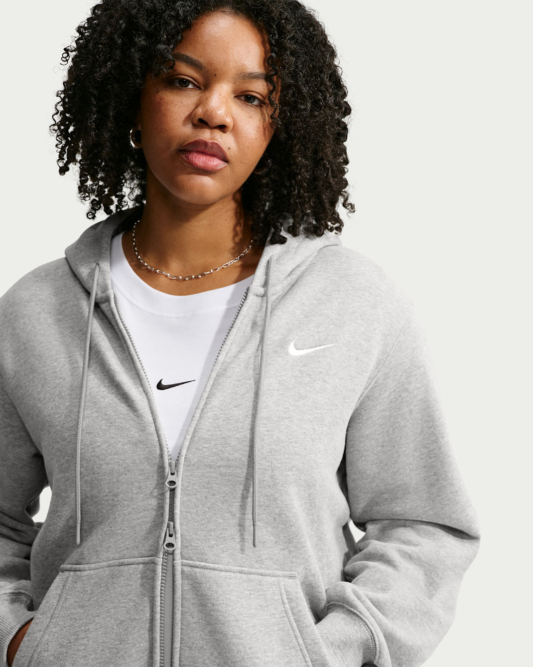Nike Studio Fleece Medium Weight Women's Full-Zip Hoodie (Plus Size) - Dark Grey Heather/Sail