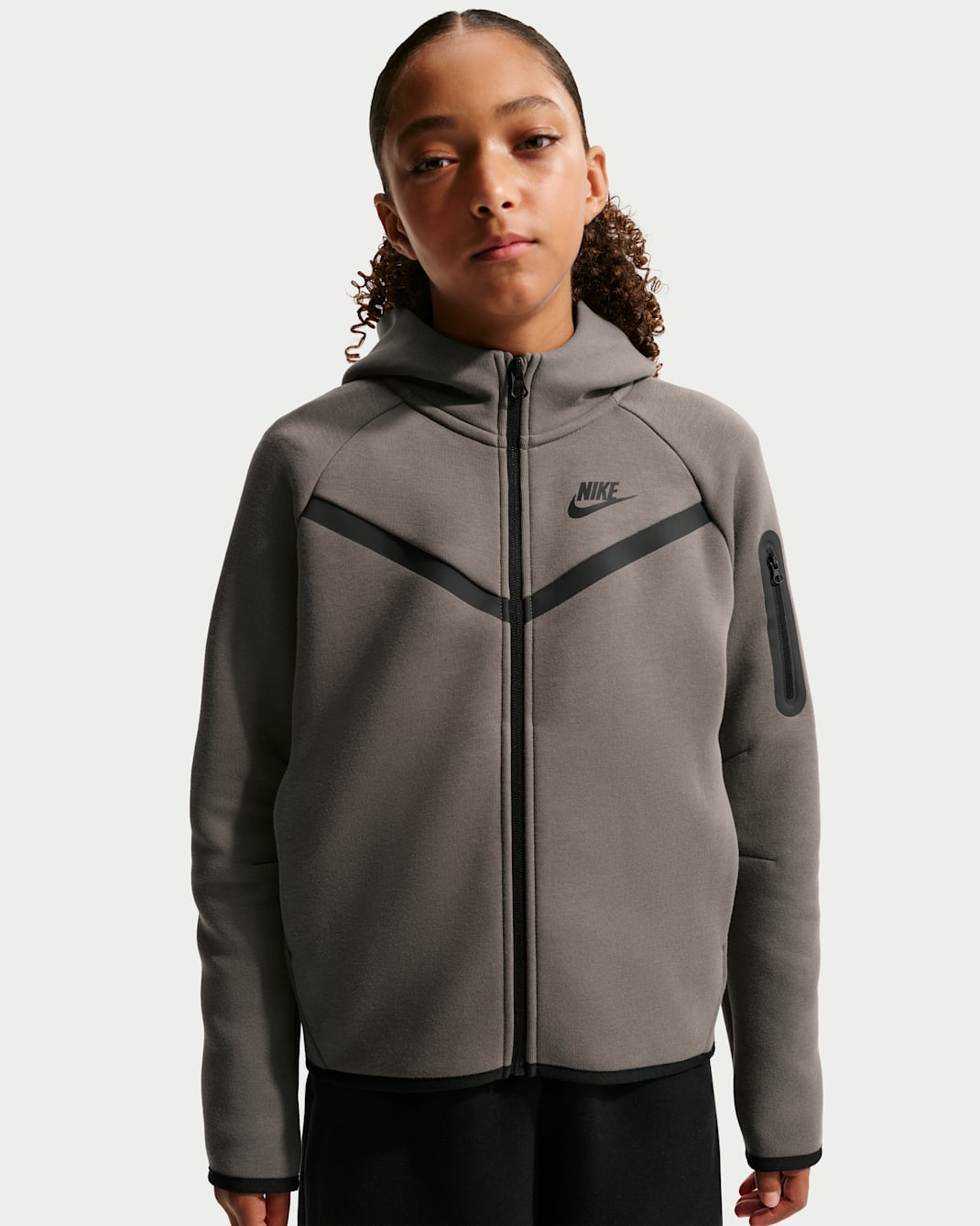 Nike Sportswear Tech Fleece hettejakke til jente - Cave Stone/Svart/Svart