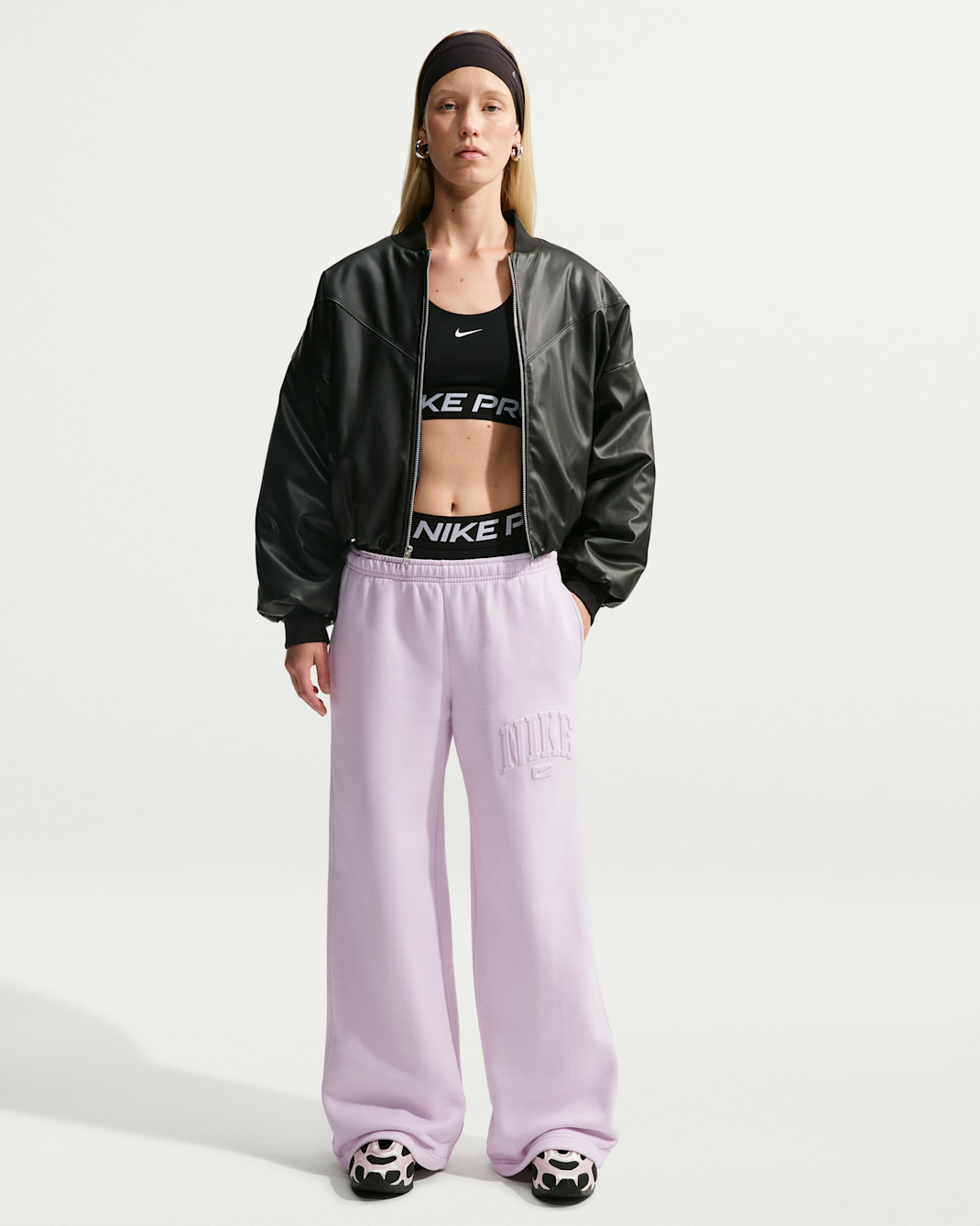 Nike Studio Fleece Medium Weight Women's Mid-Rise Wide-Leg Trousers - Bleached Lilac/Bleached Lilac