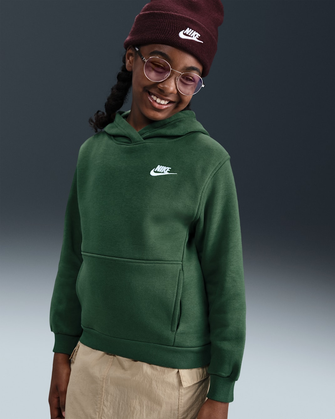 Nike Sportswear Club Fleece Big Kids' Pullover Hoodie - Fir/White