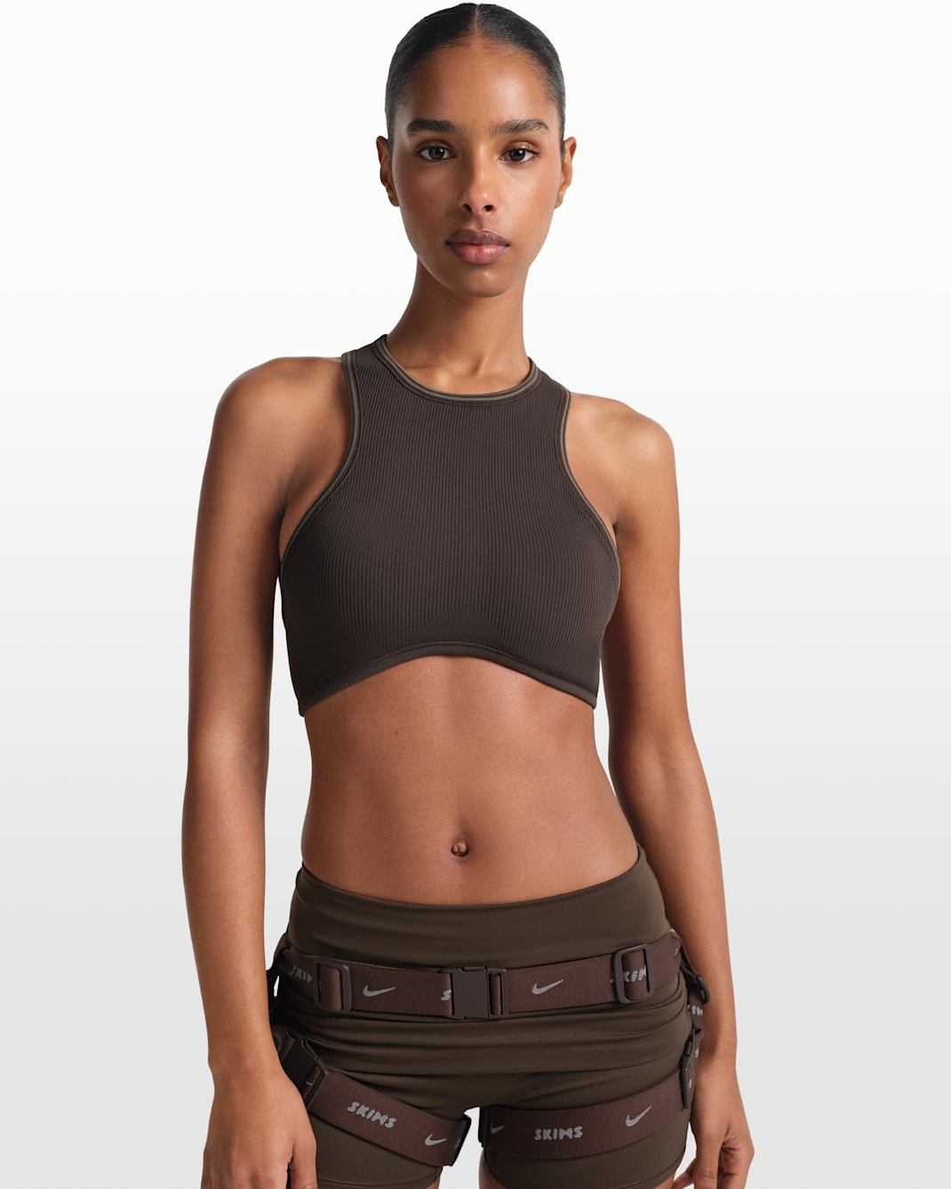 NikeSKIMS Ribbed Seamless Women's Racerneck Bra - NSKM PHOENIX/NSKM TRUFFLE