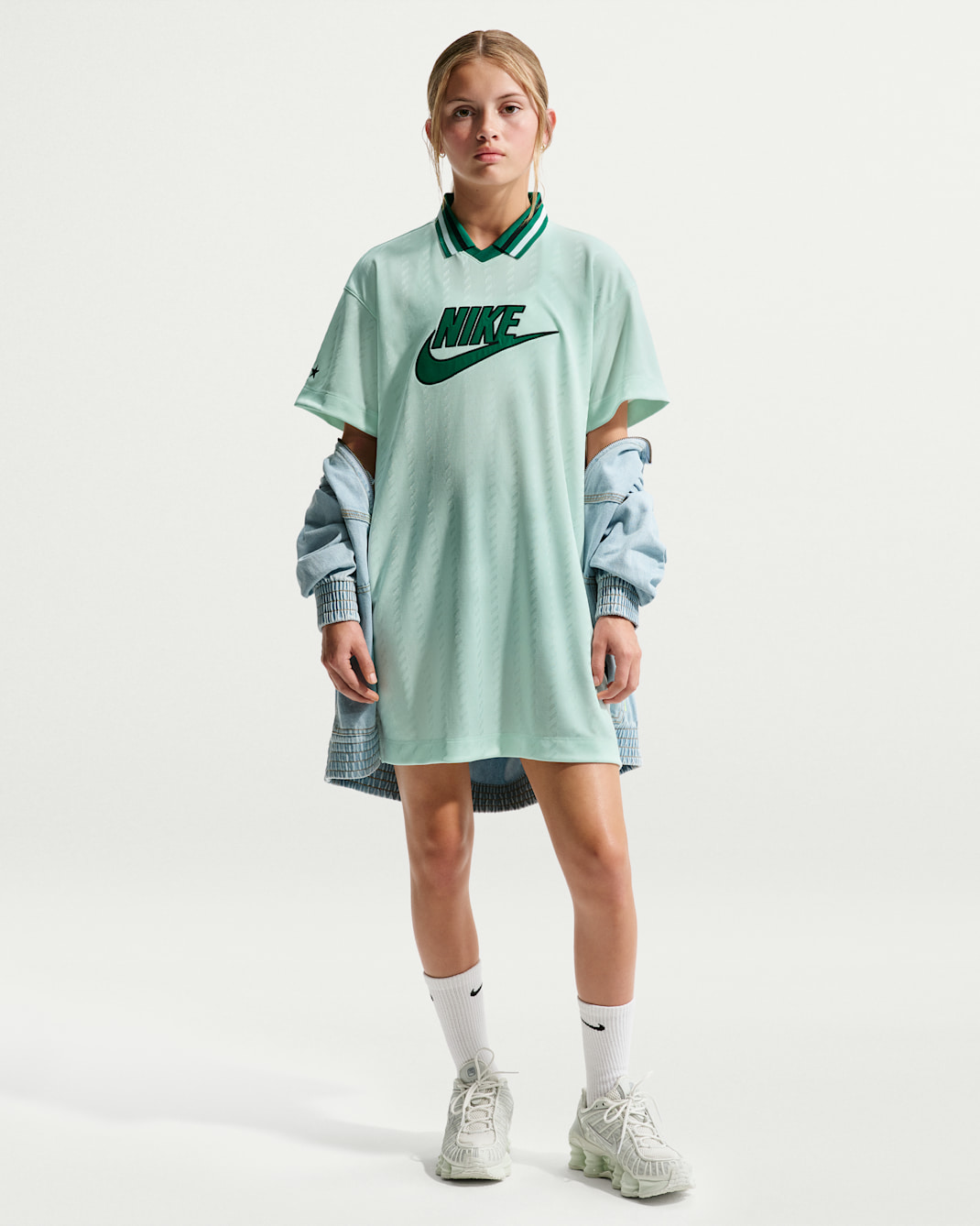 Nike Sportswear Older Kids' (Girls') Short-Sleeve Jersey Dress - Barely Green/Malachite/Black/Malachite