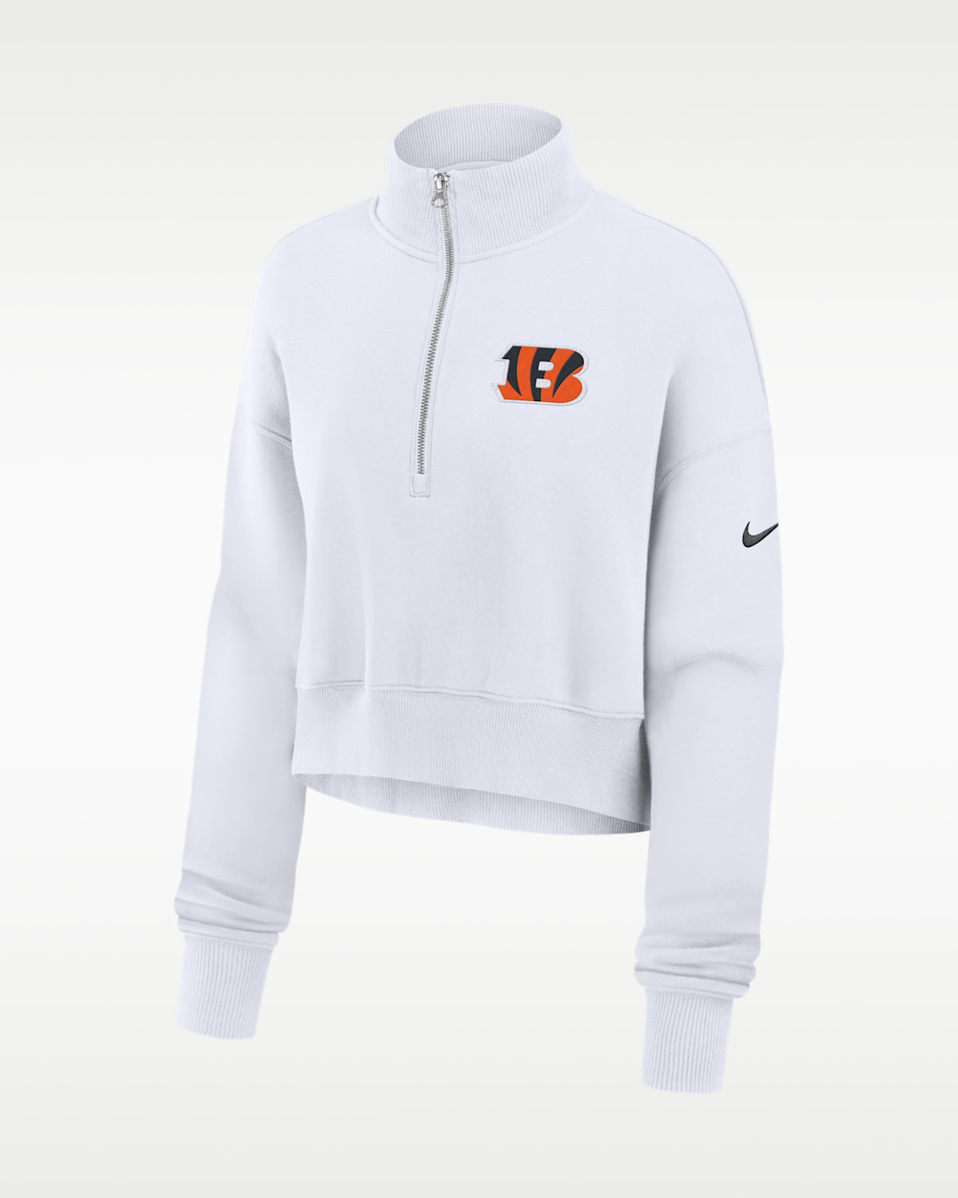 Cincinnati Bengals Primetime Phoenix Women's Nike NFL Oversized Cropped 1/4-Zip Crew - White