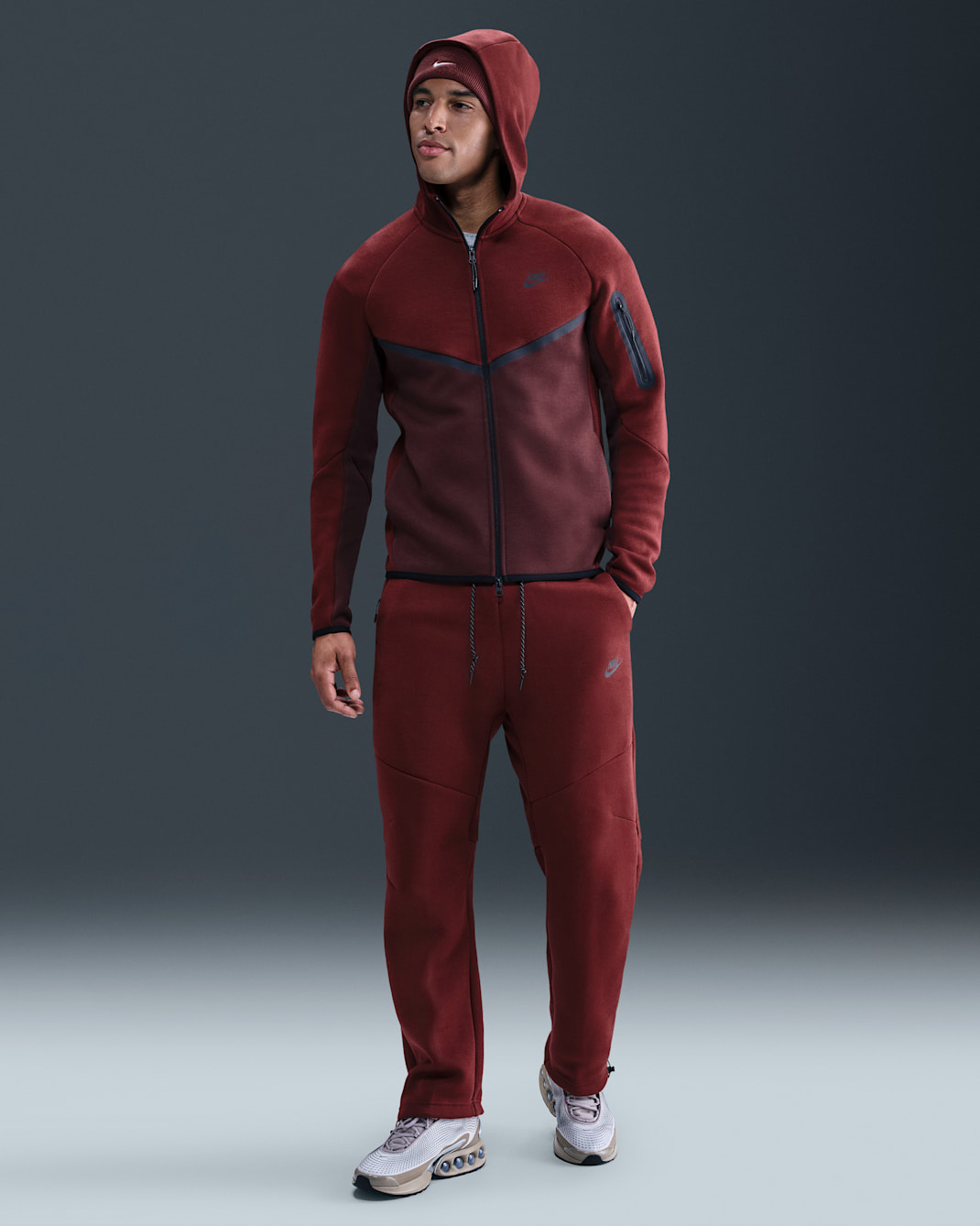 Nike Tech Men's Open-Hem Fleece Pants - Dark Team Red/Black