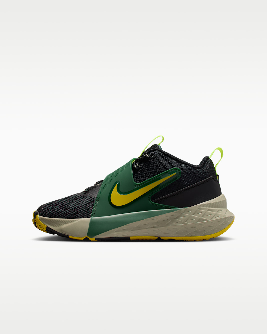 Tenis de básquetbol para niños grandes Nike Team Hustle D 12 - Negro/Abeto/Militar claro/Limón brillante