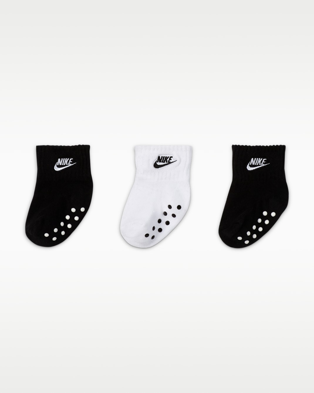 Nike Baby (6–12M) Gripper Ankle Socks (3 Pairs) - Multi-Colour/Black/White