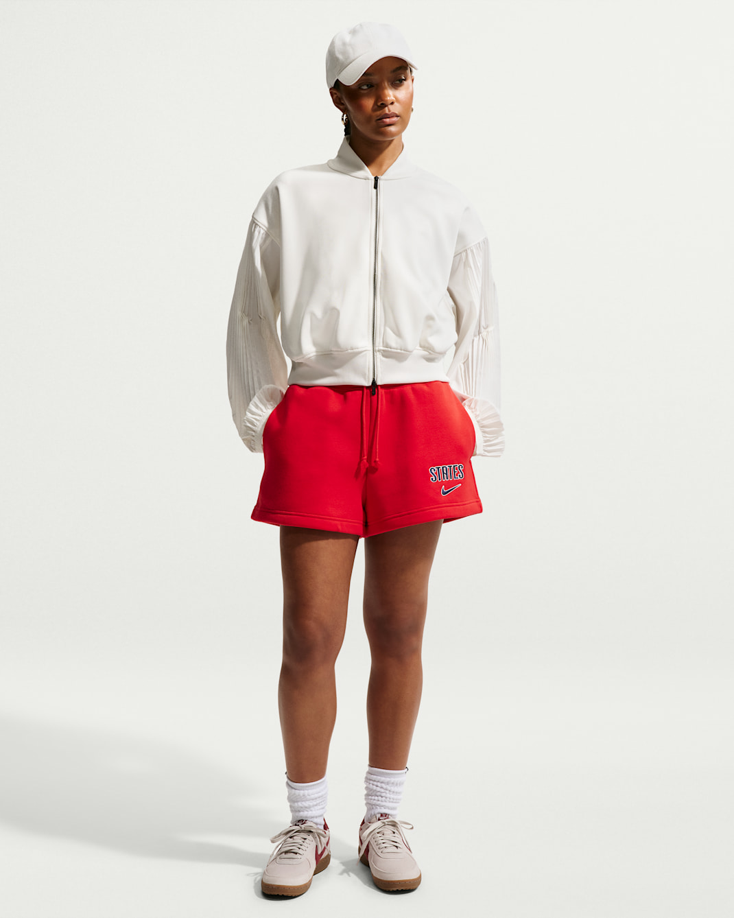 USMNT Phoenix Fleece Women's Nike Soccer High-Waisted Shorts - University Red/Sail/Midnight Navy
