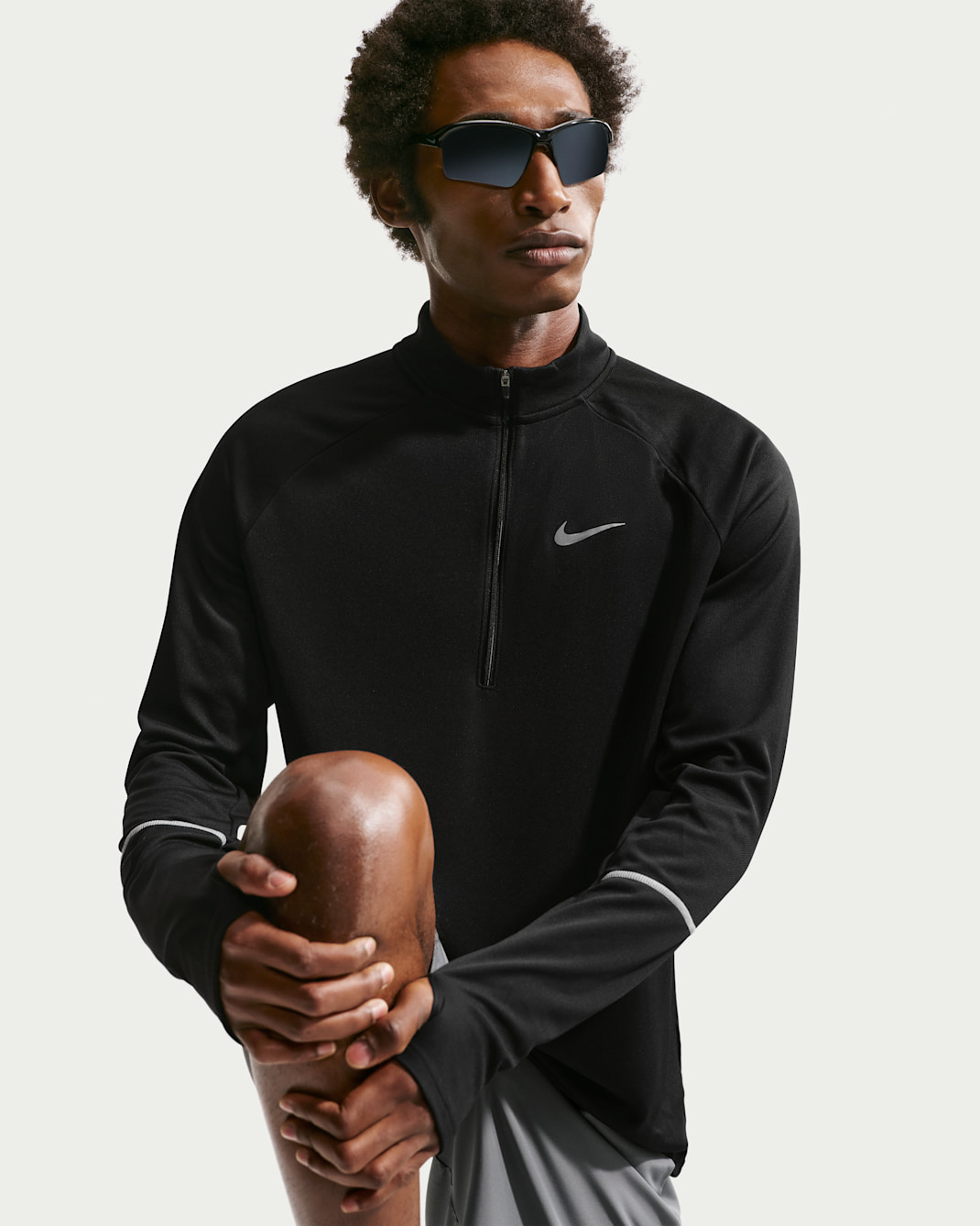 Męska koszulka do biegania Nike Miler z zamkiem 1/2 i ochroną przed promieniowaniem UV Dri-FIT - Czerń/Czerń