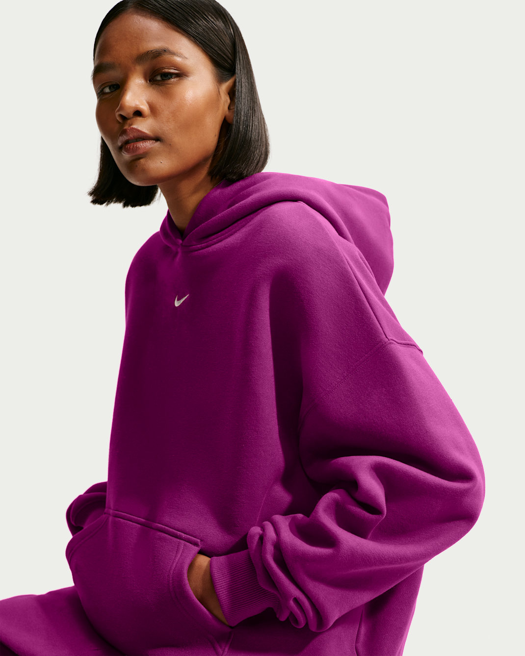 Nike Studio Fleece Medium Weight Women's Oversized Pullover Hoodie - True Berry/Sail