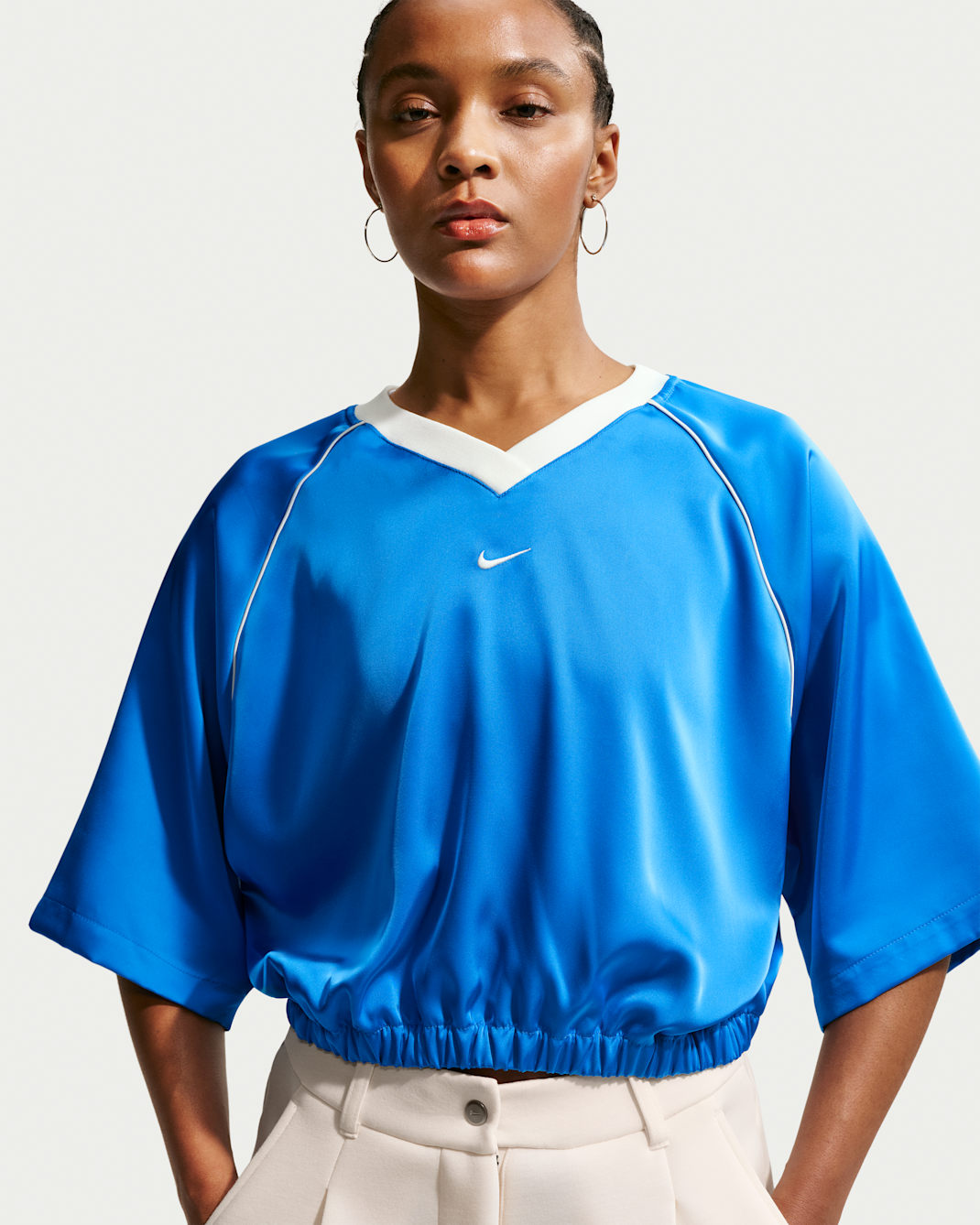 Nike Sportswear Women's Oversized Satin Top - Light Photo Blue/Sail