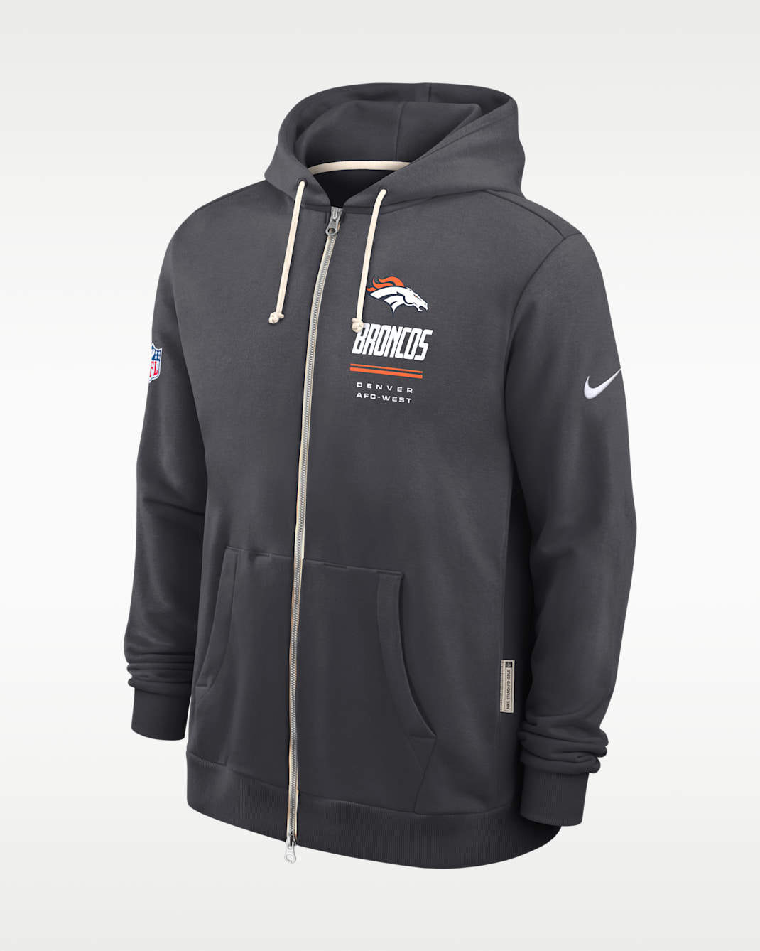 Denver Broncos Sideline Standard Issue Men's Nike Dri-FIT NFL Full-Zip Hoodie - Charcoal