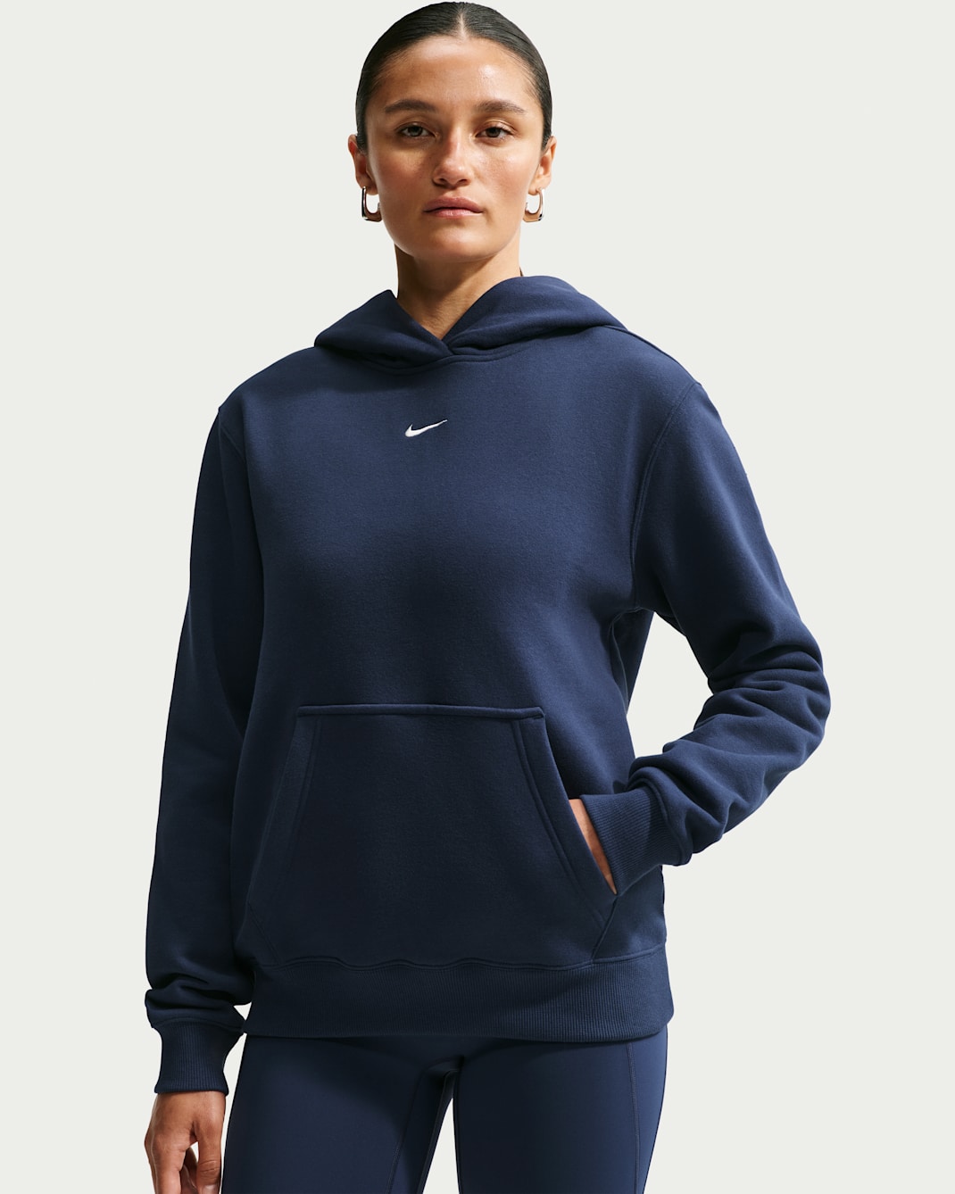 Felpa pullover con cappuccio Nike Studio Fleece Medium Weight – Donna - Midnight Navy/Sail