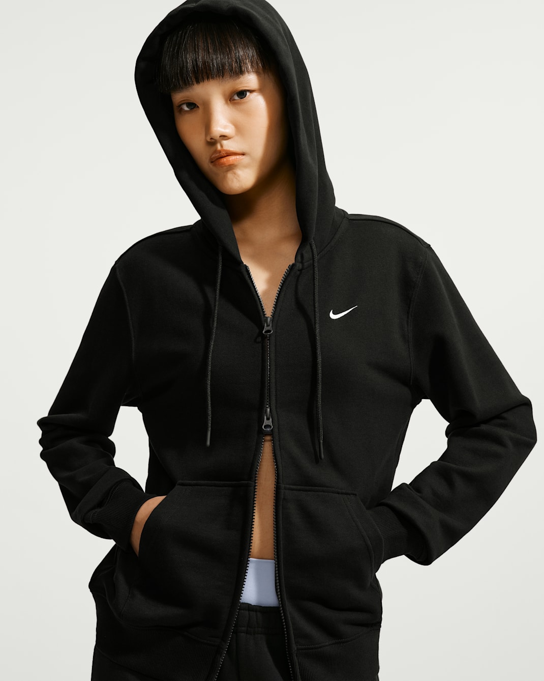 Nike Studio Fleece Lightweight Women's Full-Zip Hoodie - Total Black/Sail
