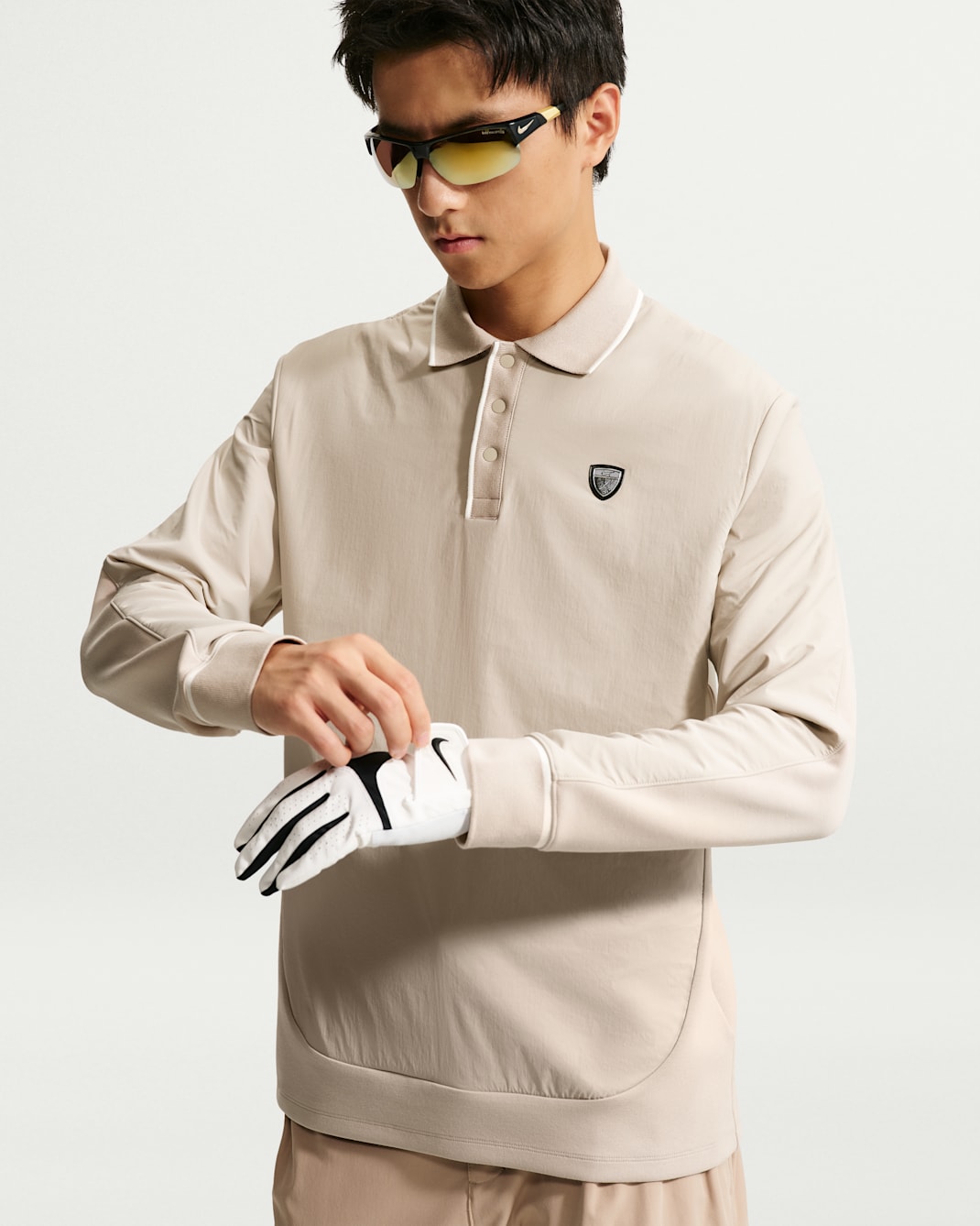 Nike Tailored Performance Dri-FIT weites Longsleeve-Golf-Poloshirt (Herren) - Cream II/Sail