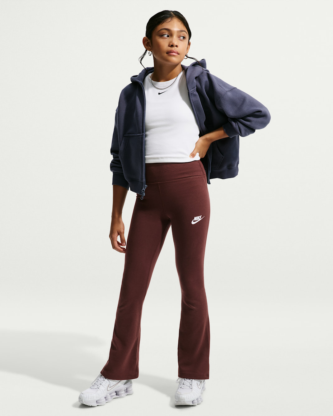 Nike Sportswear Classic Girls' High-Waisted Flared Leggings - Mystic Dates/White