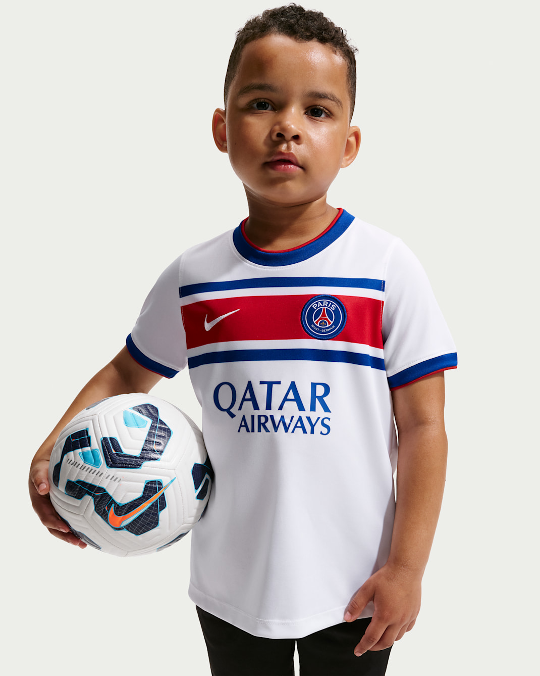 Paris Saint-Germain Home Big Kids' Nike Dri-FIT Soccer Pre-Match Top - White/Old Royal/University Red/White