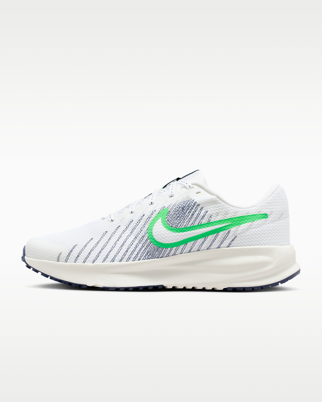 Tenis de correr en pavimento para hombre Nike Run Defy - Blanco/Azul marino medianoche/Gris humo claro/Verde chispa