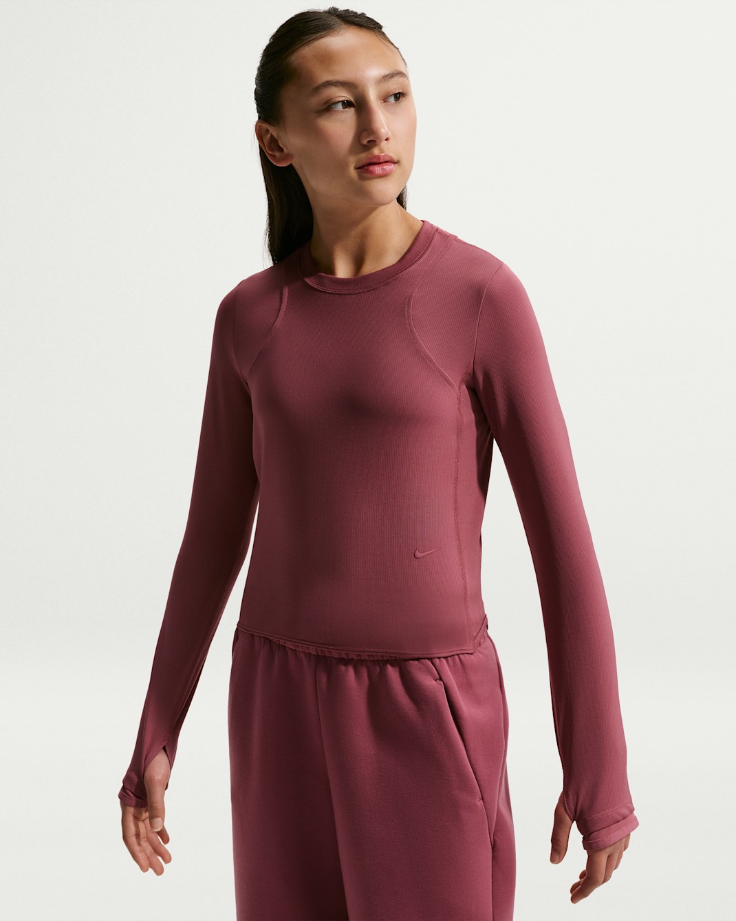 Nike MAVN Girls' Dri-FIT Ribbed Long-Sleeve Top - Pink Smoke/Pink Smoke/Pink Smoke