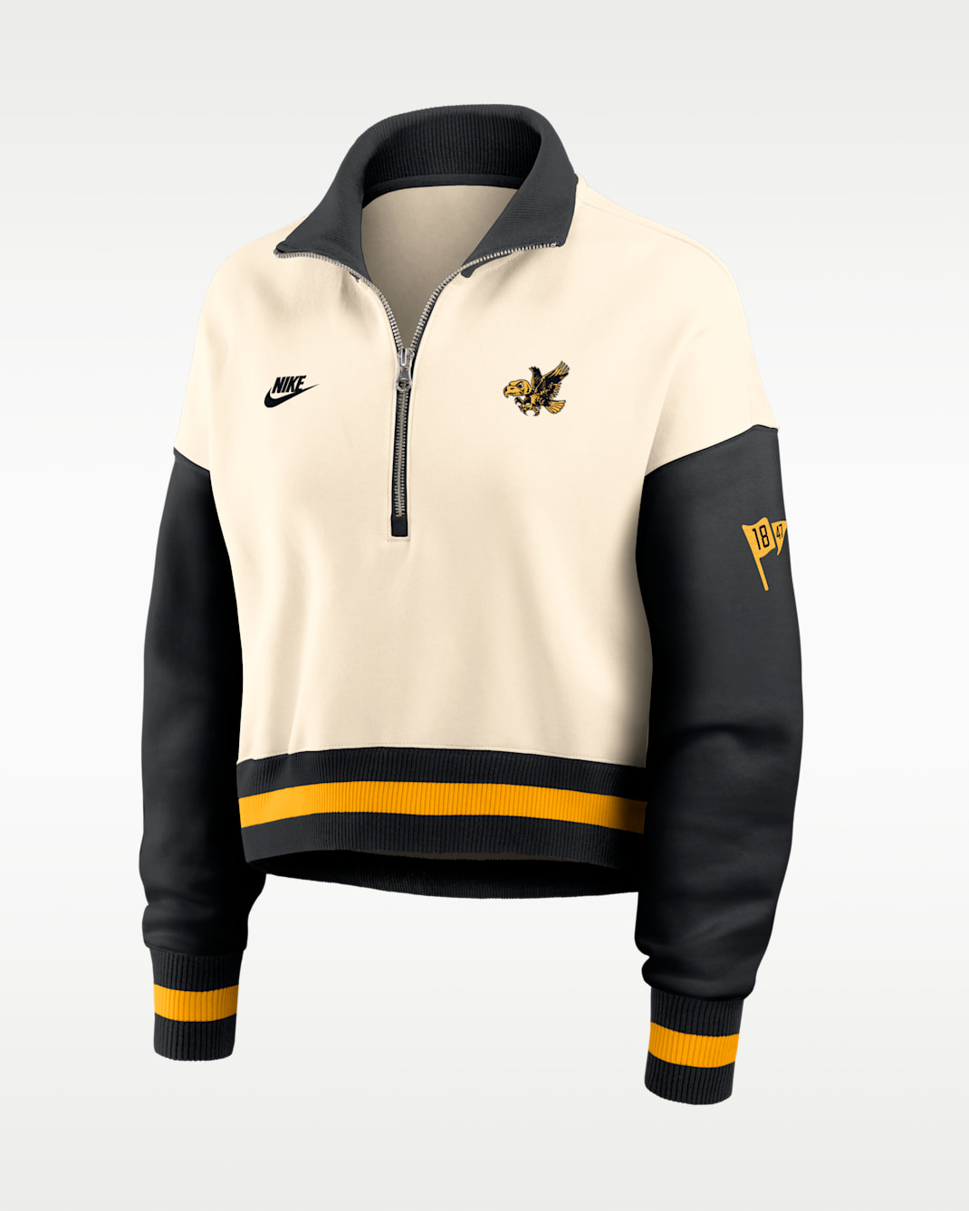 Iowa Legacy Women's Nike College Cropped Oversized 1/4-Zip Crew - Natural/Black