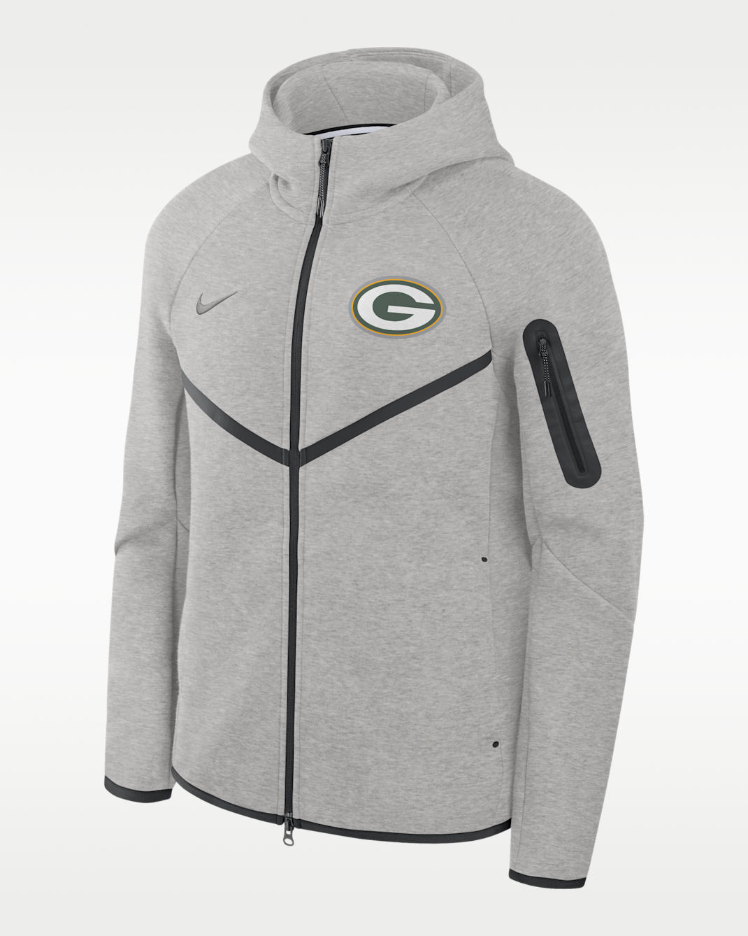 Green Bay Packers Tech Fleece Windrunner Men's Nike NFL Full-Zip Hooded Jacket - Grey Heather/Black/Grey