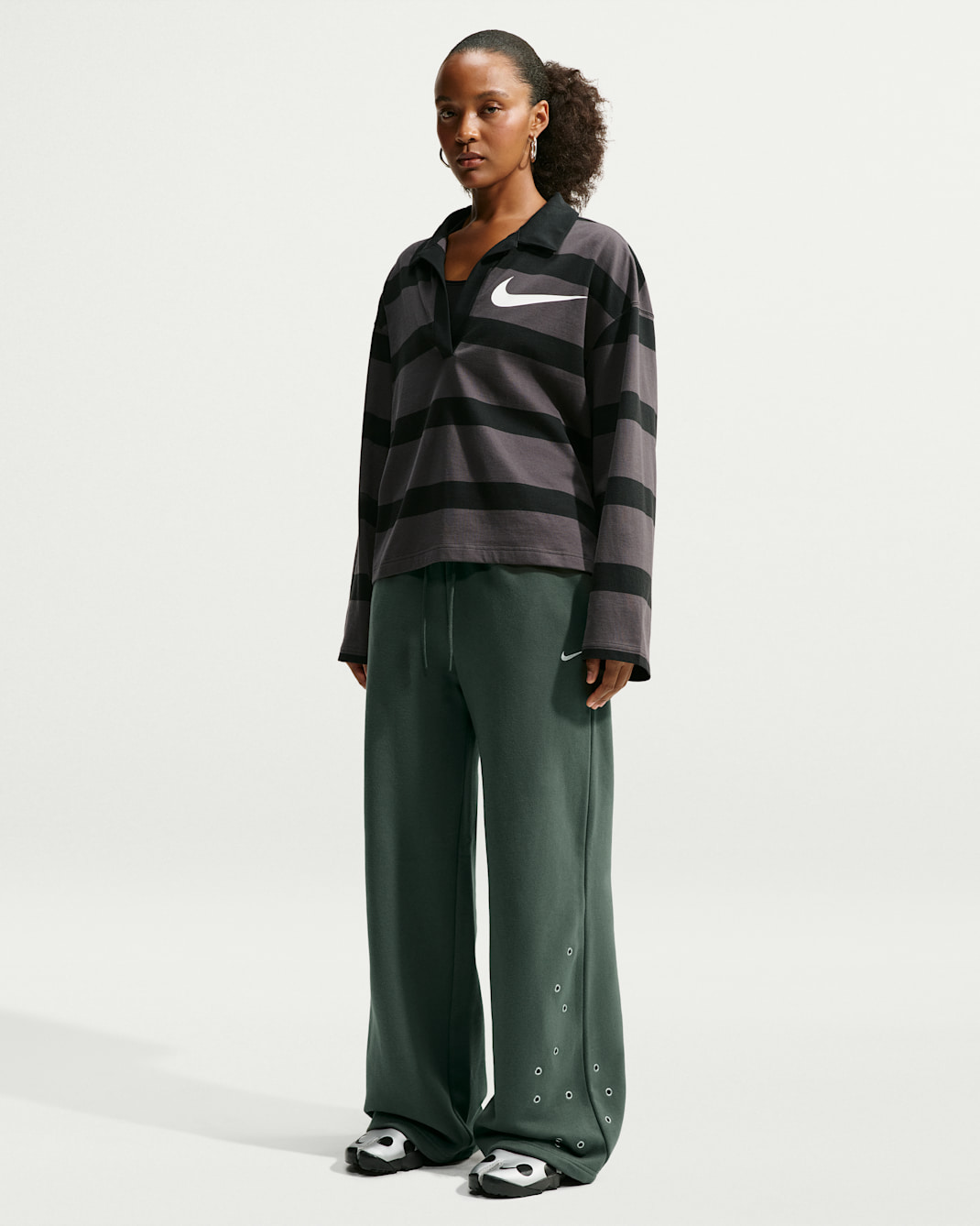 Nike Studio Fleece Medium Weight Women's Mid-Rise Wide-Leg Pants - Camo Green/Sail