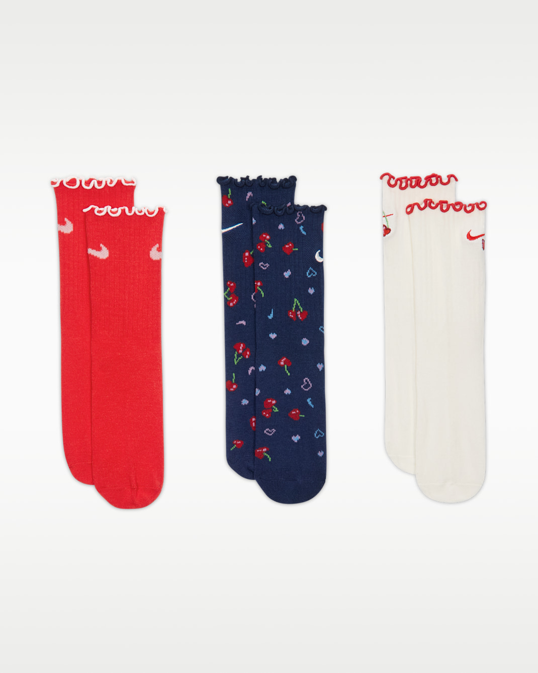 Nike Kids' Cherry Lettuce Hem Micro Crew Socks (3 Pairs)