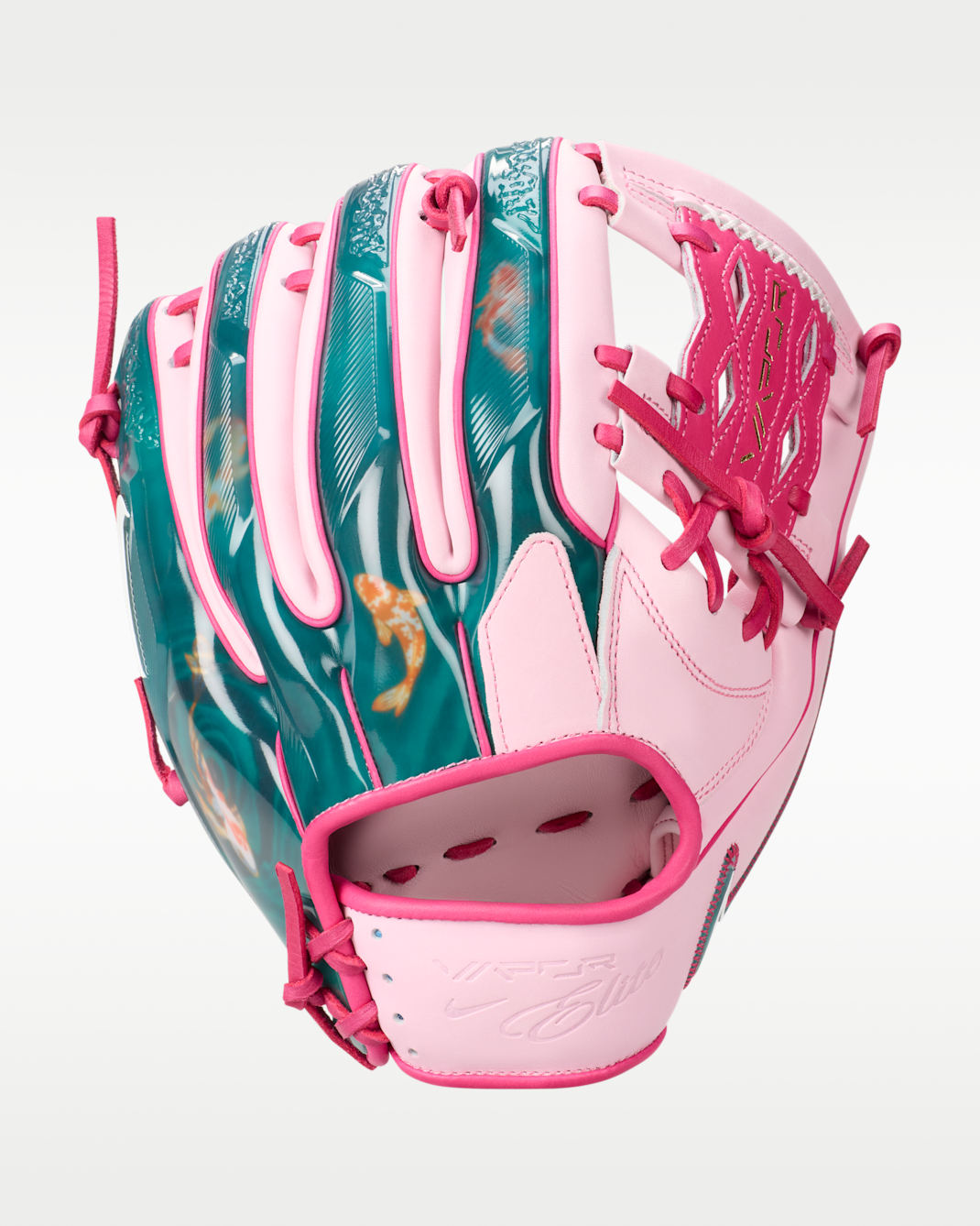 Guante de béisbol con red Snake-Eyes para jugadores del cuadro interior (mano derecha) Nike Vapor Elite - Rosa líquido/Ponche/Verde esmeralda