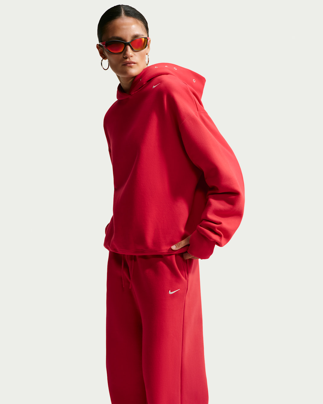 Sudadera con gorro sin cierre oversized para mujer Nike Studio Fleece Medium Weight - Rojo universitario/Vela