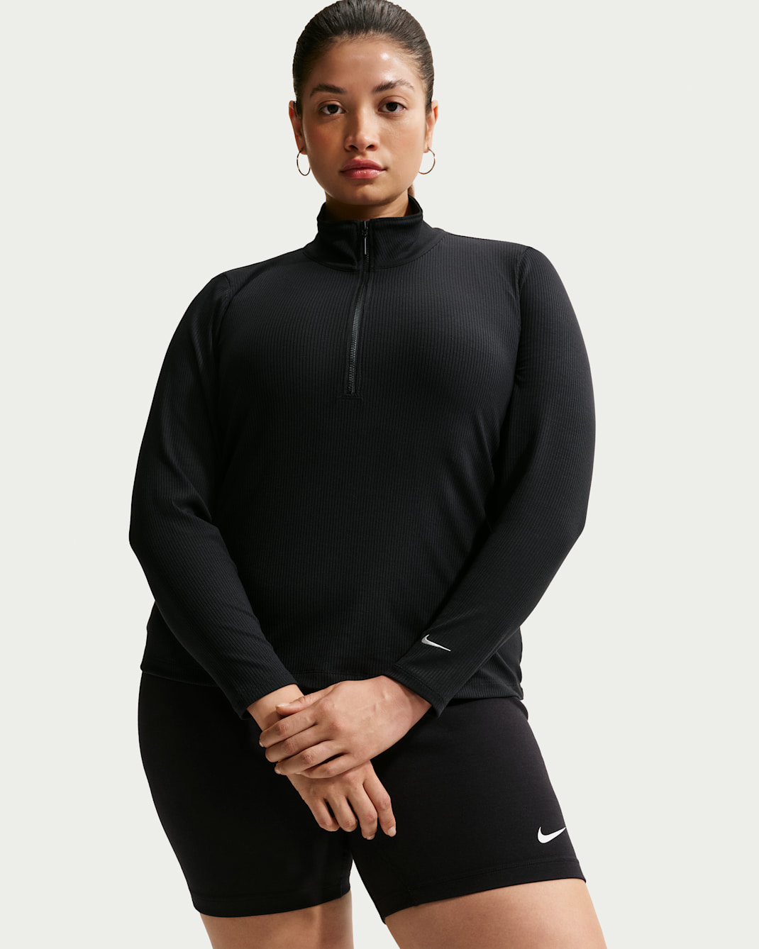 Nike Sportswear Chill Knit Women's Tight Quarter-Zip Long-Sleeve Ribbed Top (Plus Size) - Black/Sail