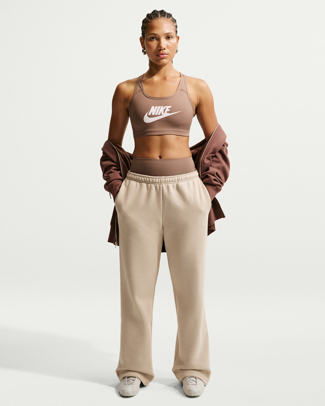 Pantaloni a vita media con bordo aperto Nike Studio Fleece Medium Weight – Donna - Cream II/Sail