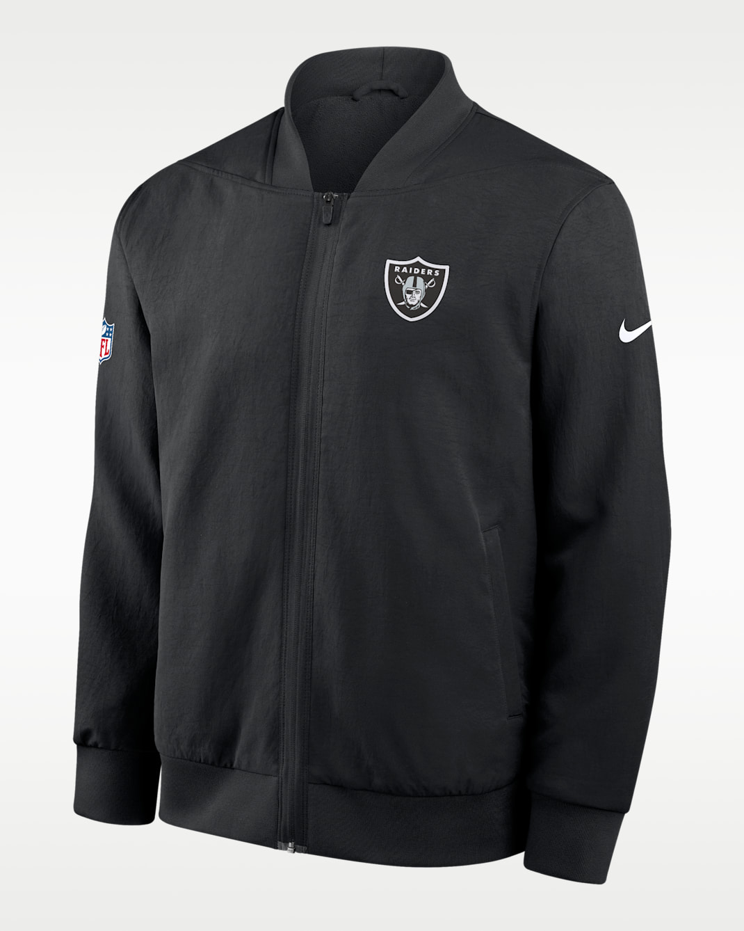 Chamarra bomber Nike de la NFL de cierre completo para hombre Las Vegas Raiders Sideline - Negro