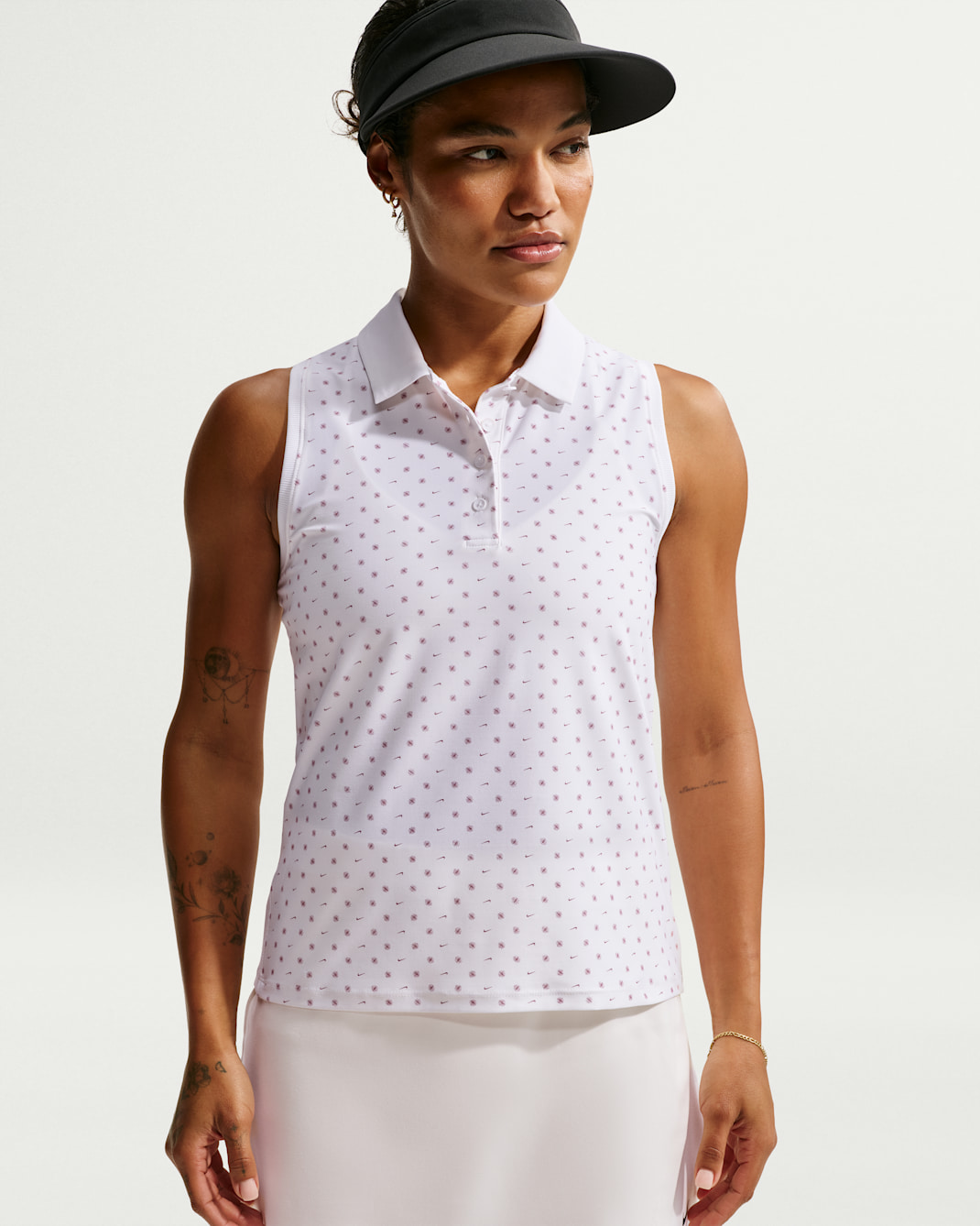 Nike Victory Dri-FIT-golfpolo uden ærmer med print til kvinder - hvid/Pink Foam/sort