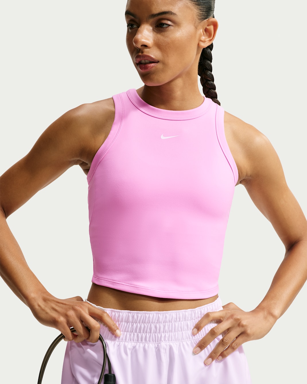 Nike One Fitted Women's Dri-FIT Cropped Tank Top - Pink Rise/White
