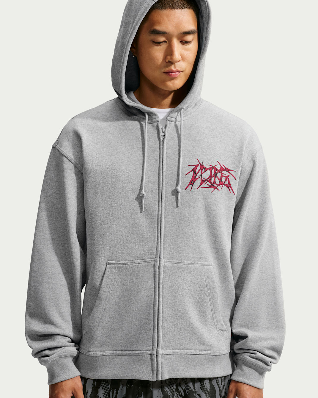 Nike Sportswear Men's Full-Zip Hoodie - Dark Grey Heather/Light Smoke Grey/Safety Orange
