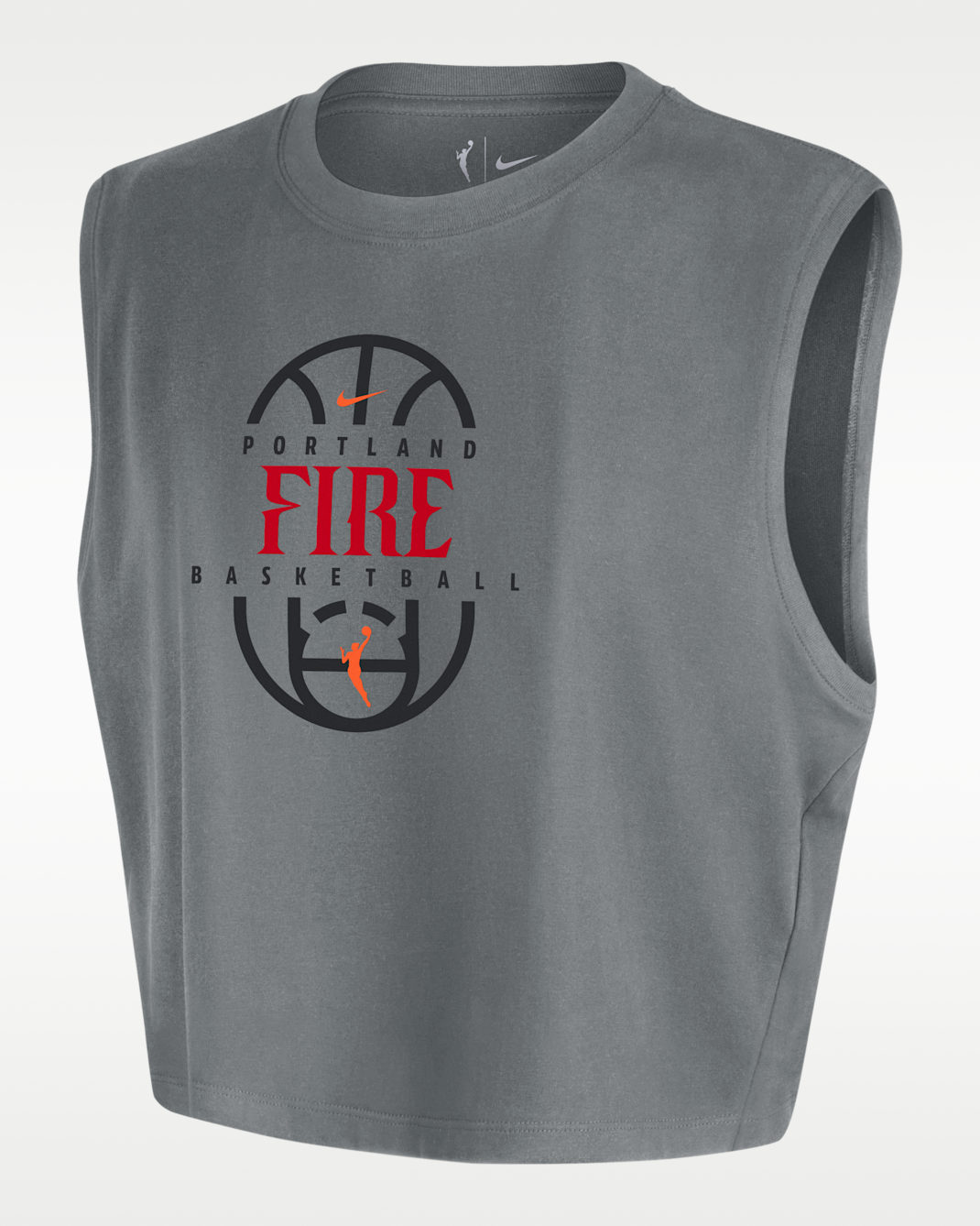 Playera cropped sin mangas de la WNBA para mujer Nike Portland Fire - Gris humo