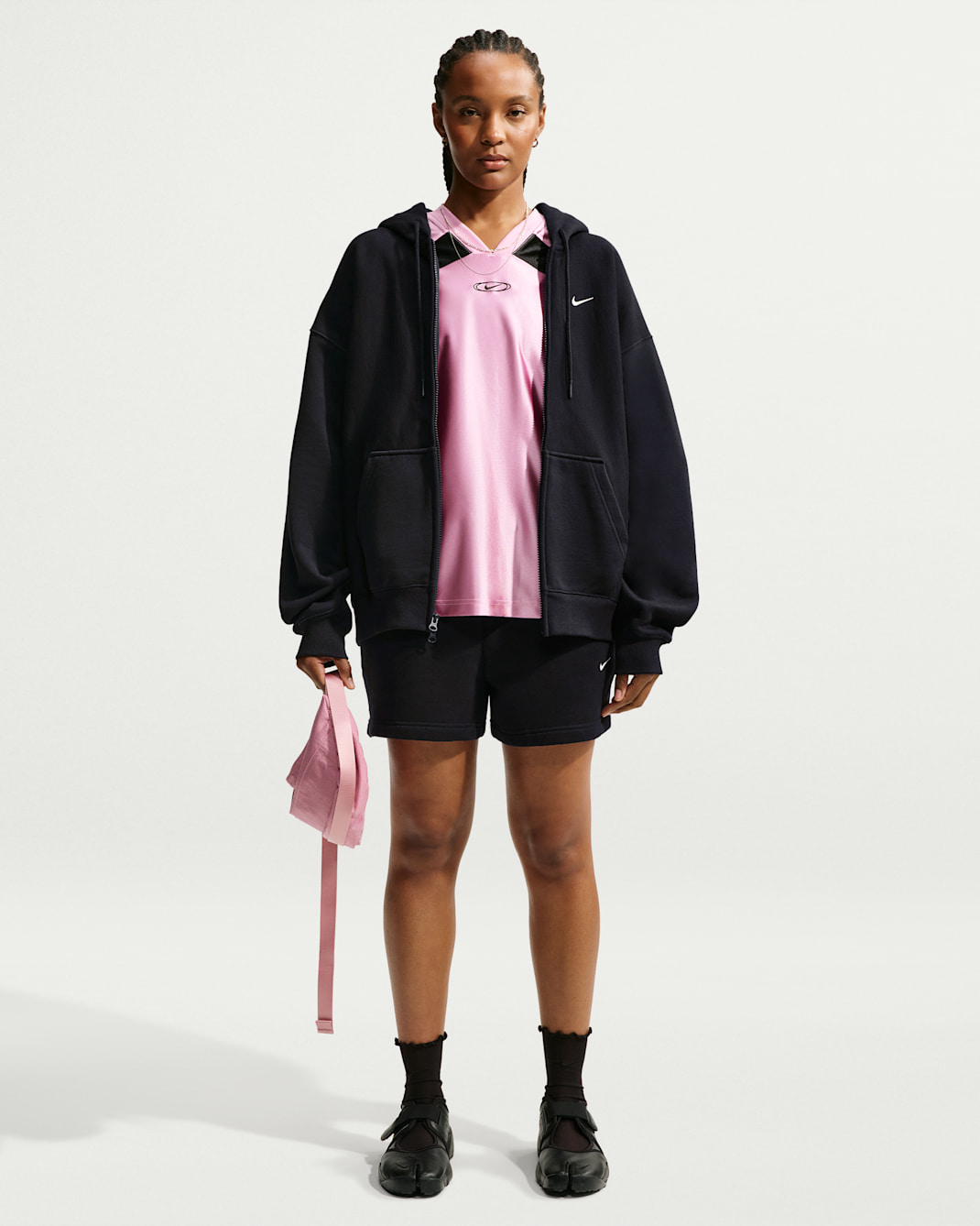 Nike Studio Fleece Medium Weight Women's Mid-Rise Shorts - Total Black/Sail