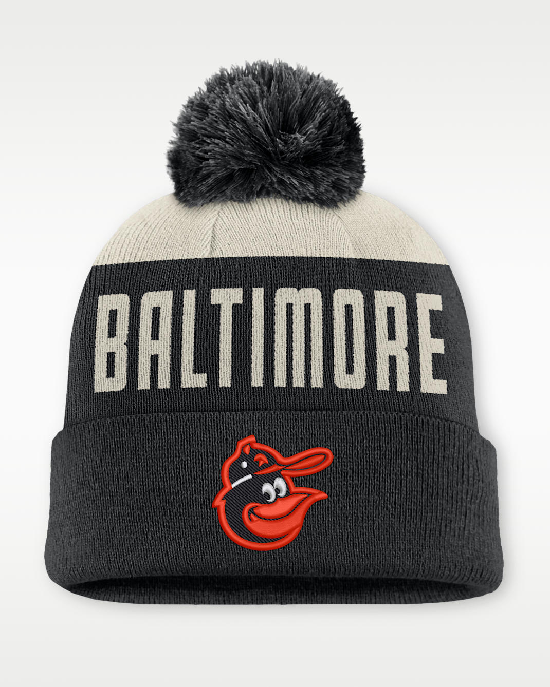 Gorro con dobladillo y pompón Nike de la MLB para hombre Baltimore Orioles Cooperstown Peak - Blanco/Negro