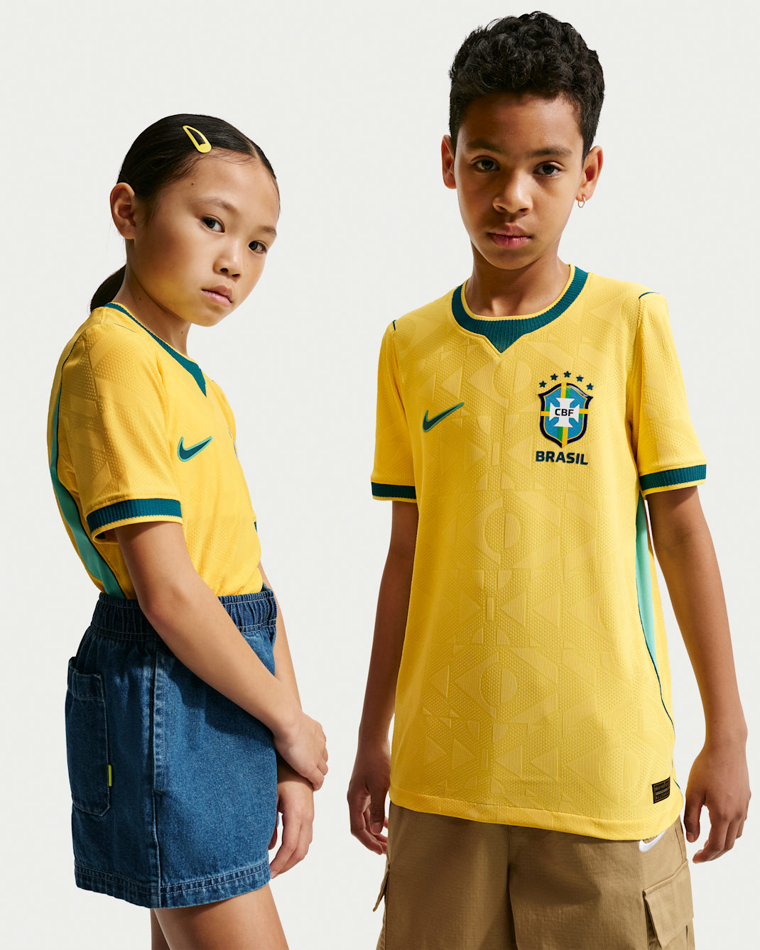 Brazilië 2026/27 Match Home Nike Aero-FIT authentiek voetbalshirt voor kids - Canary/Light Menta/Geode Teal